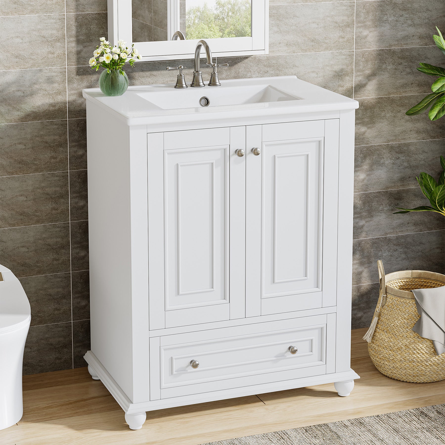 23.6" Bathroom Vanity, Freestanding Bathroom Storage Vanity Cabinet with 2 Doors