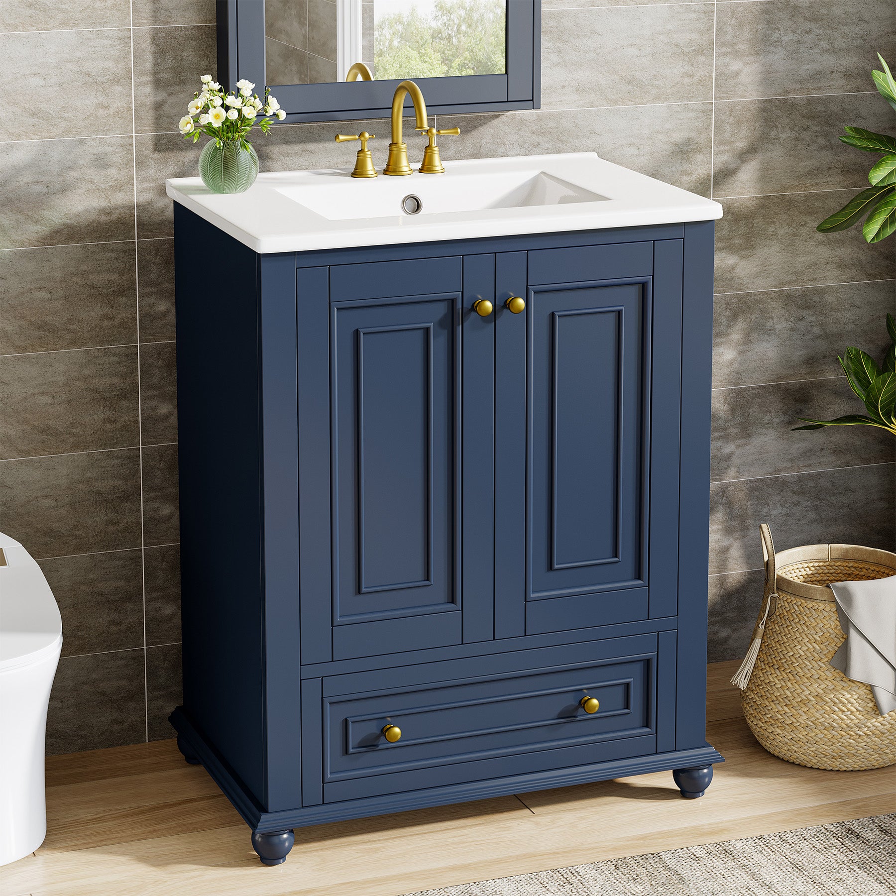 23.6" Bathroom Vanity, Freestanding Bathroom Storage Vanity Cabinet with 2 Doors