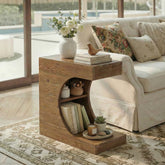 23.6" C-Shaped End Table, Modern Solid Wood Side Table Nightstand with 2-Tier Storage 3