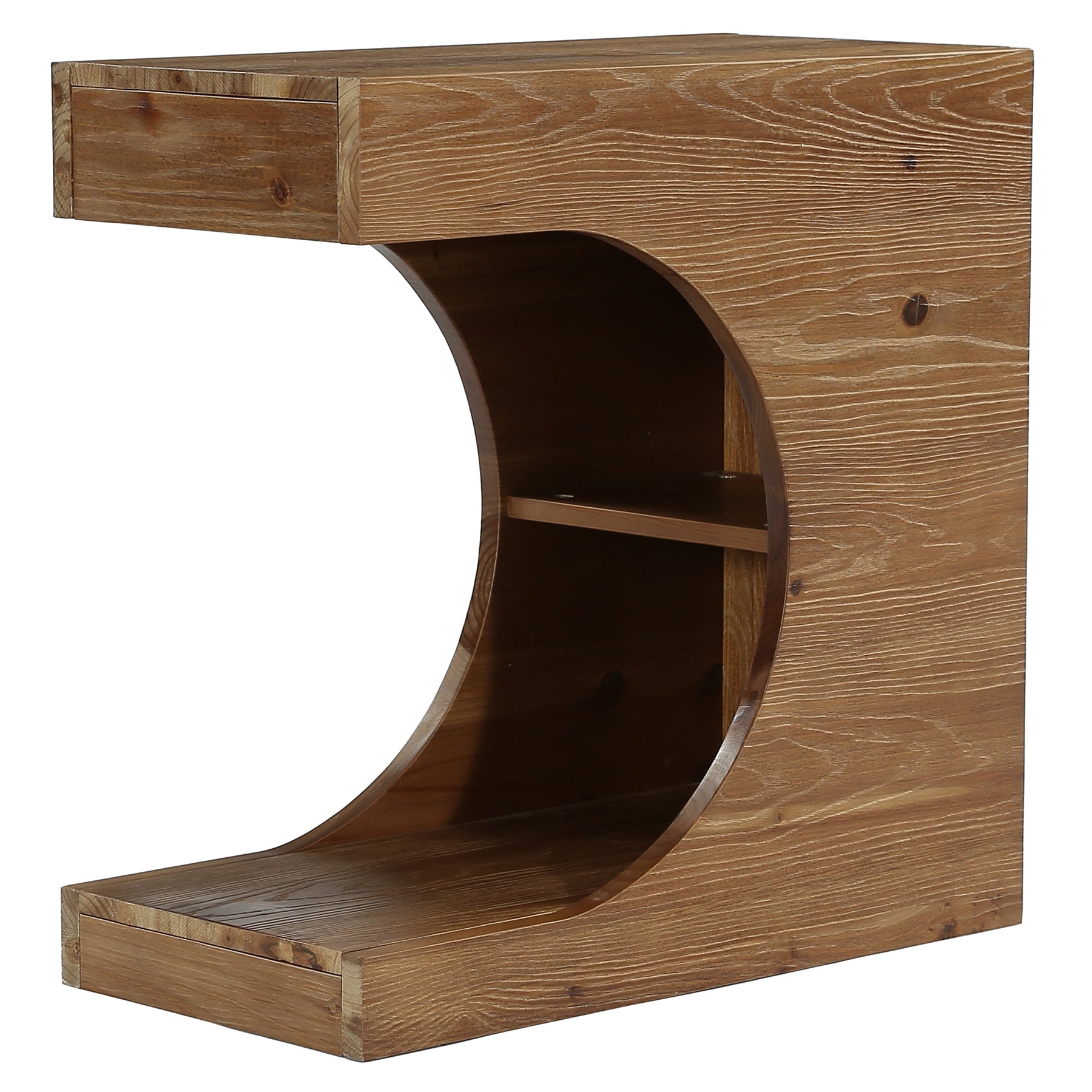 23.6" C-Shaped End Table, Modern Solid Wood Side Table Nightstand with 2-Tier Storage