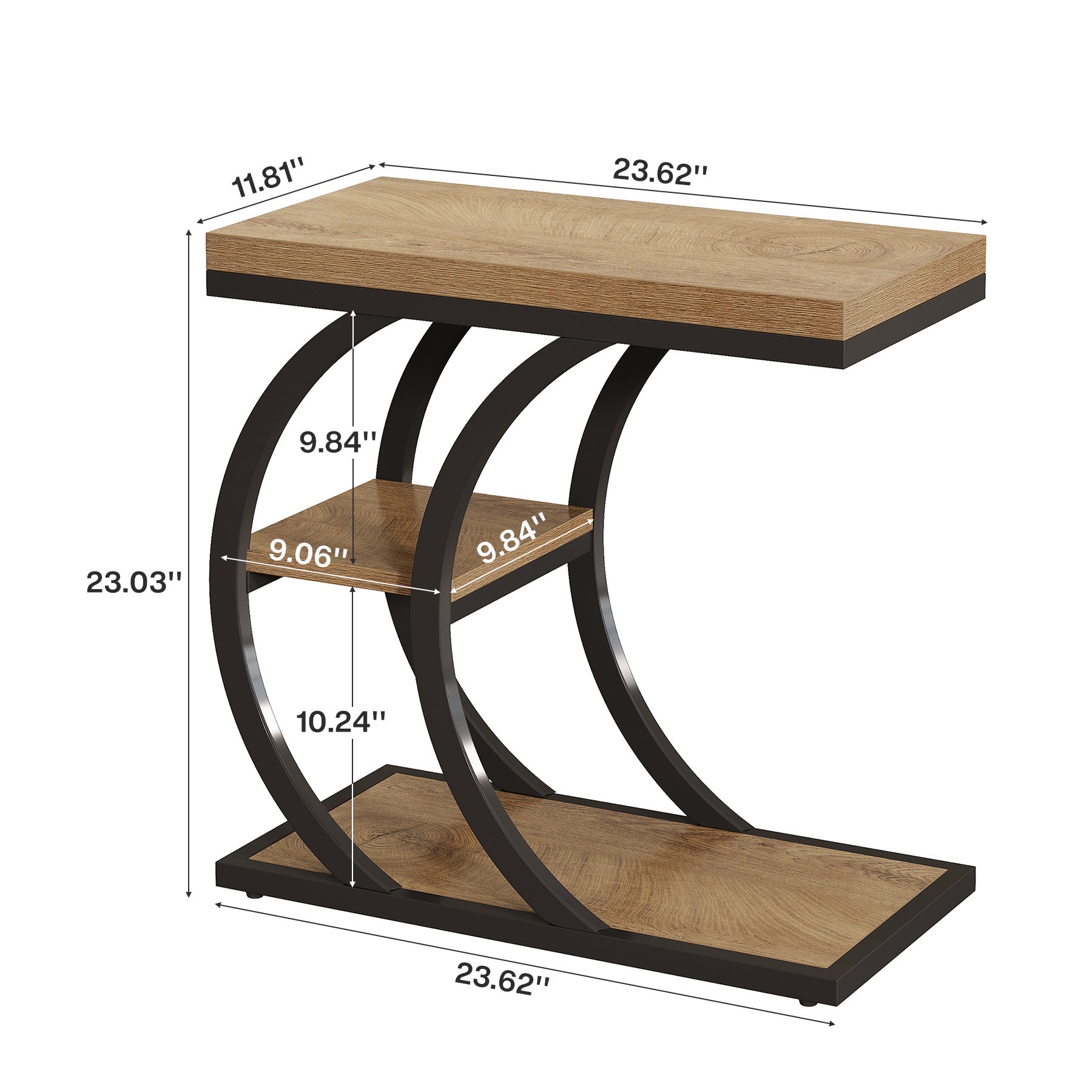 23.6" End Table, 3-Tier Couch C-Shaped Side Table with Storage