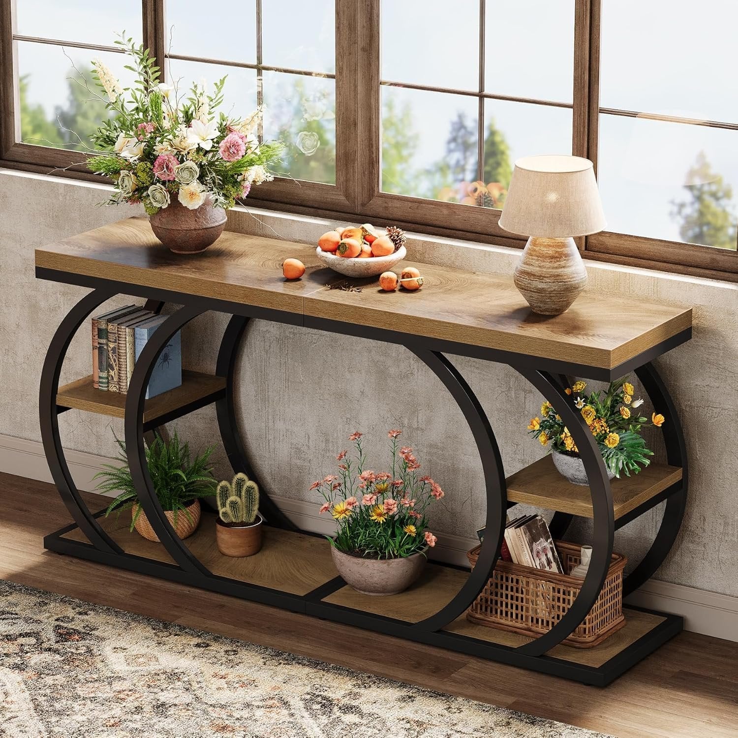 23.6" End Table, 3-Tier Couch C-Shaped Side Table with Storage