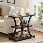 23.6" End Table, 3-Tier Side Table Nightstand with Geometric Design