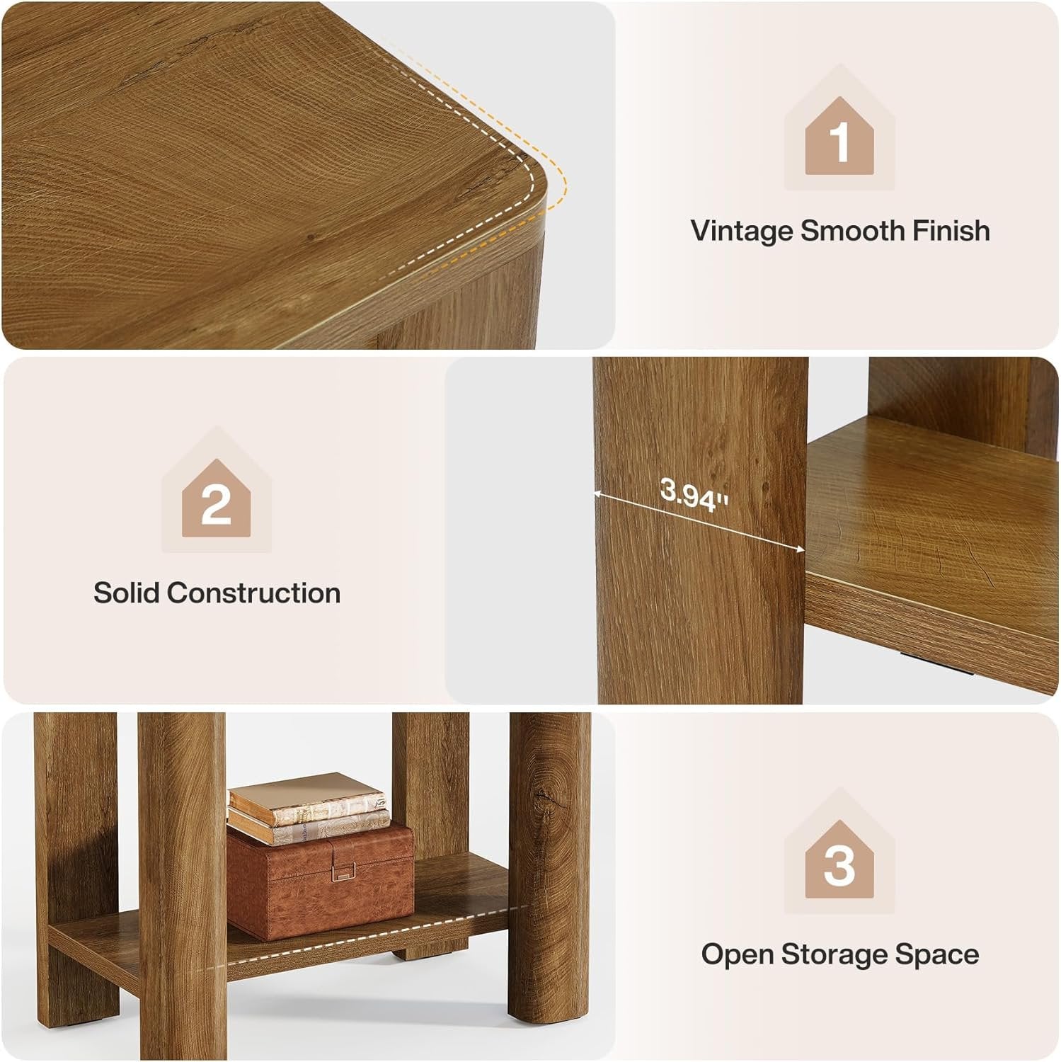 23.6" End Table, Farmhouse Wooden Side Table with Storage Shelf