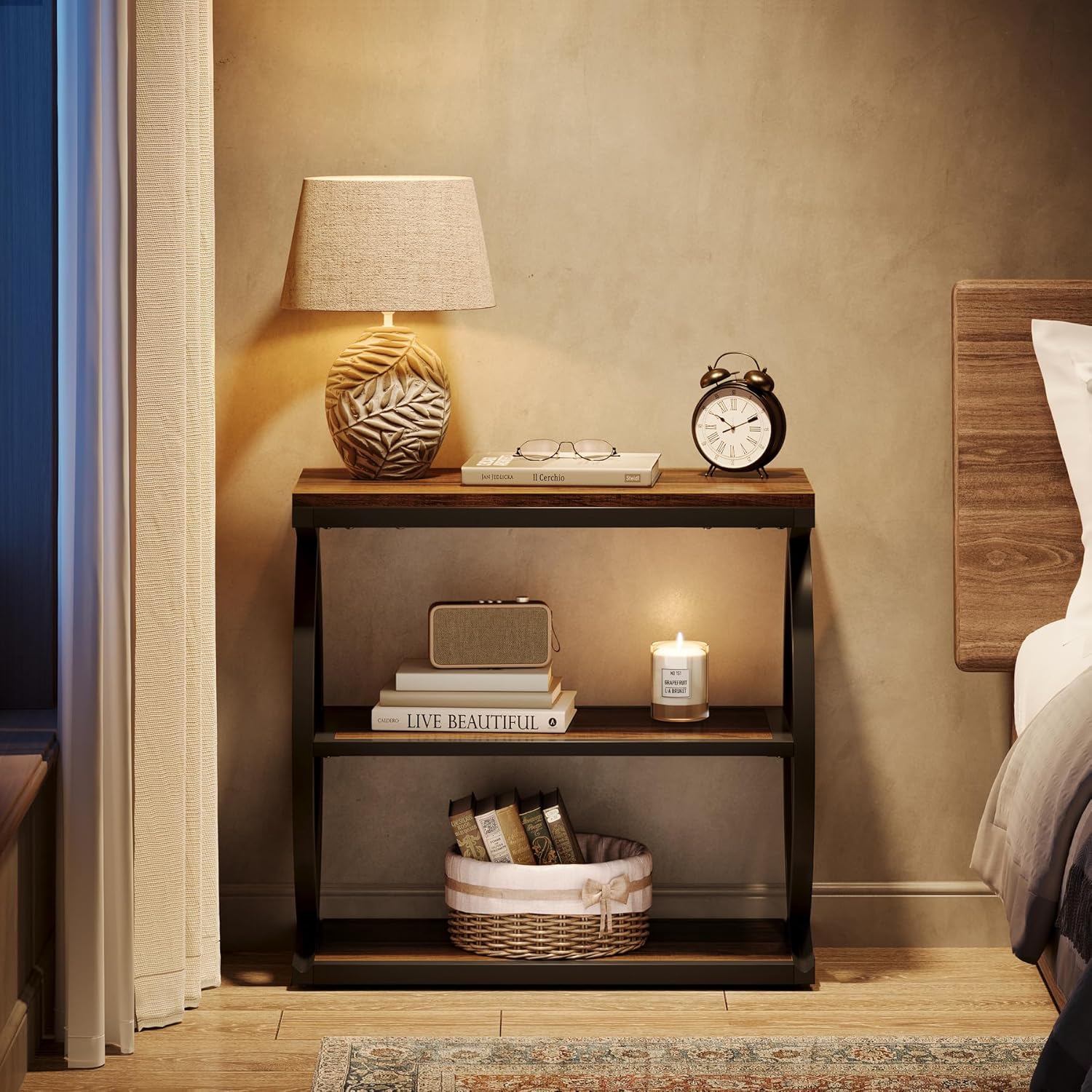 23.6" End Table, Narrow 3 - Tier Side Table with Oval Metal Frame Tribesigns