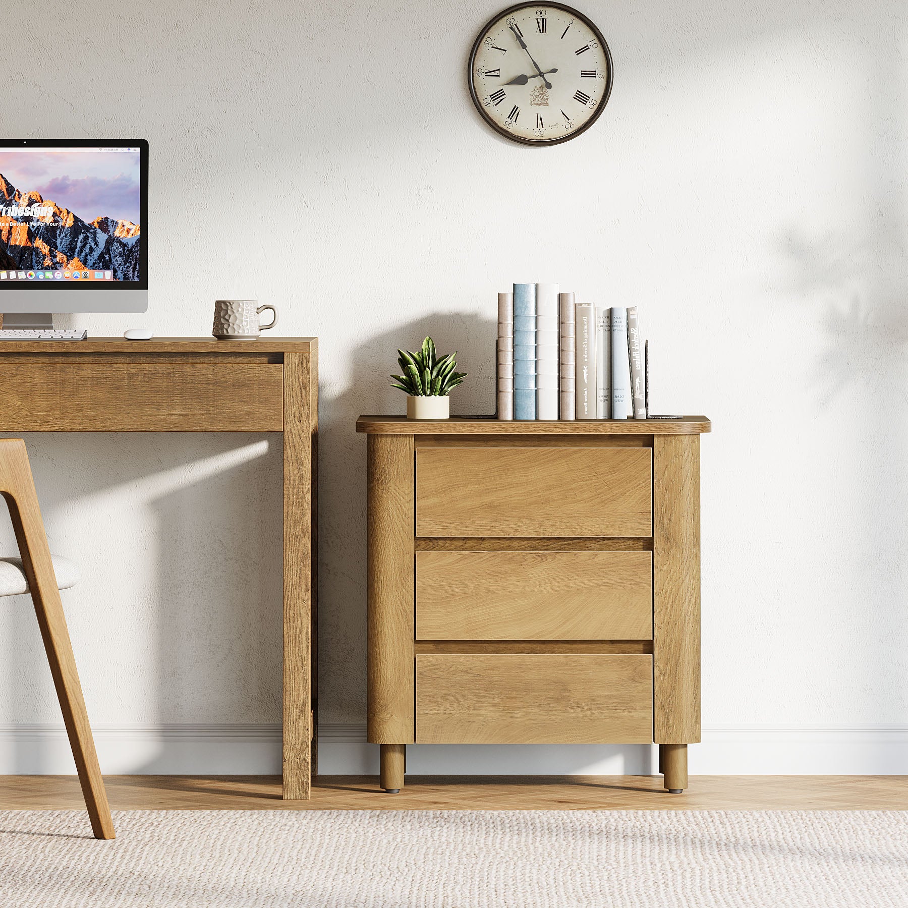 23.6" Nightstand, Farmhouse Bedside Table with 3 Drawers