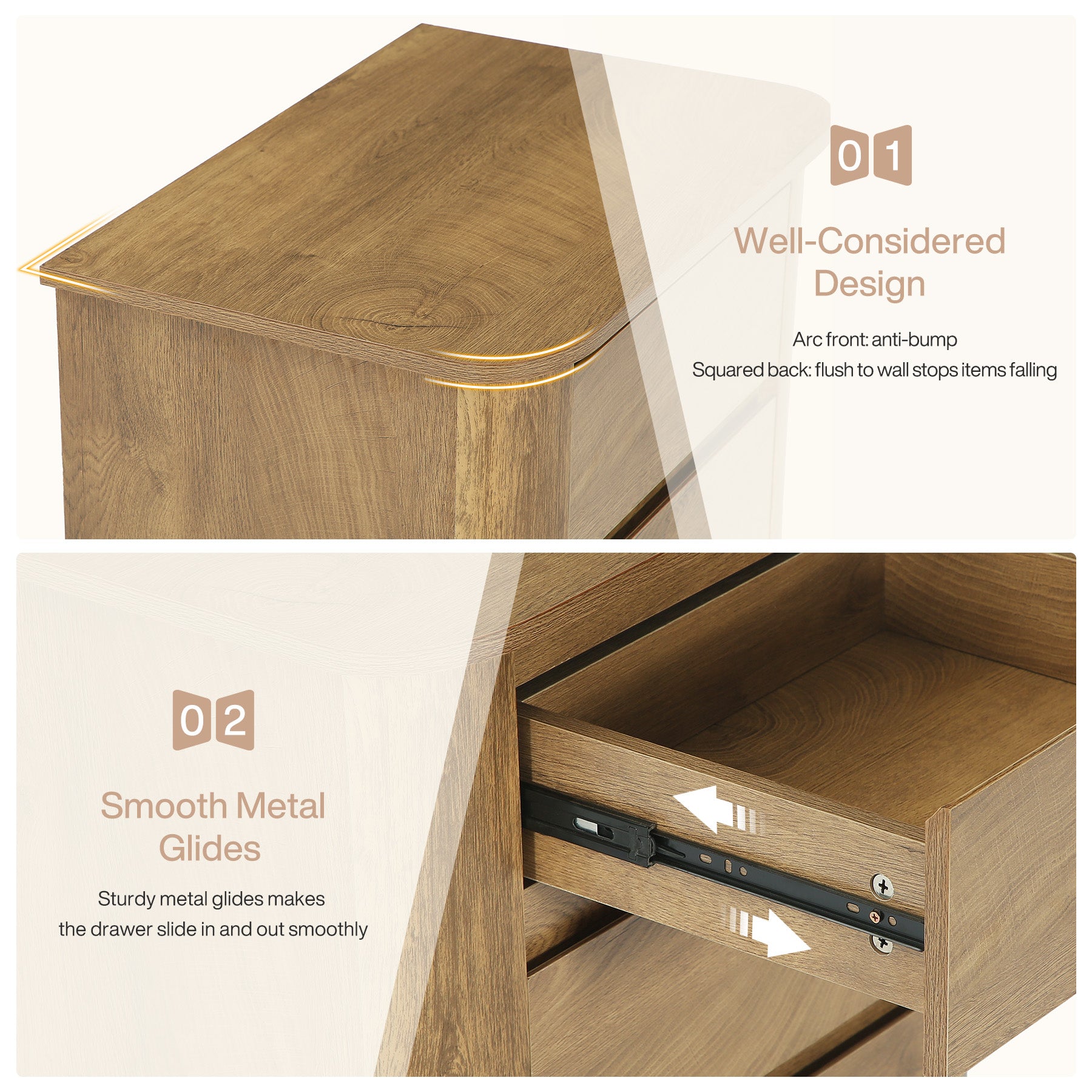 23.6" Nightstand, Farmhouse Bedside Table with 3 Drawers