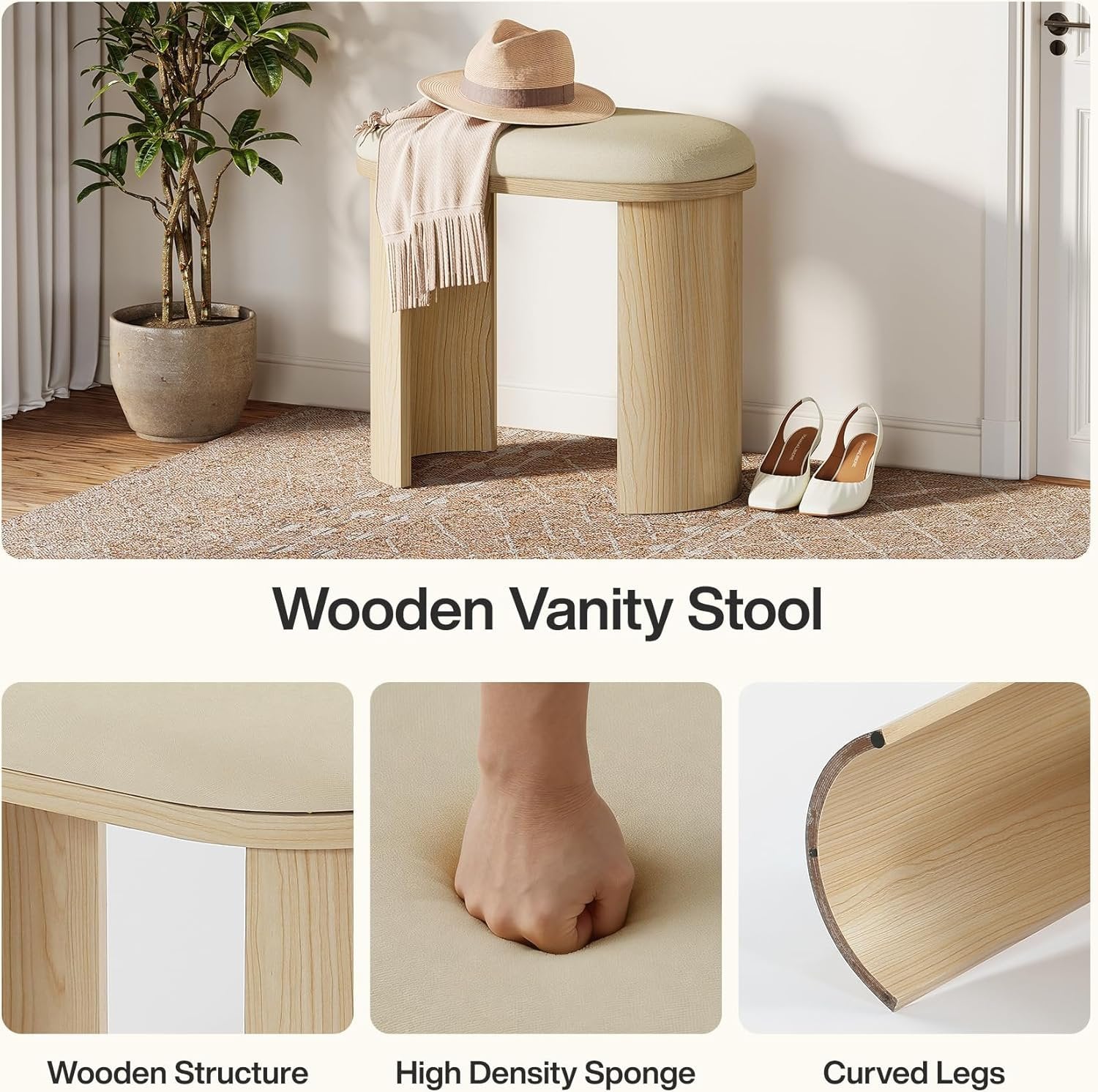 23.6" Vanity Stool Chair, Ottoman Stool Foot Rest for Couch with Cushion