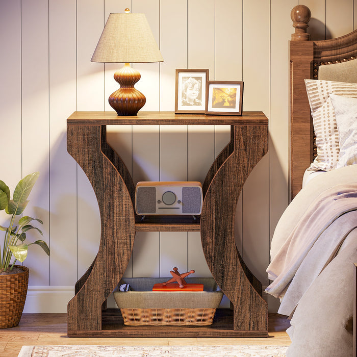 24" End Table, 3 - Tier Farmhouse Side Table with Storage Shelves Tribesigns