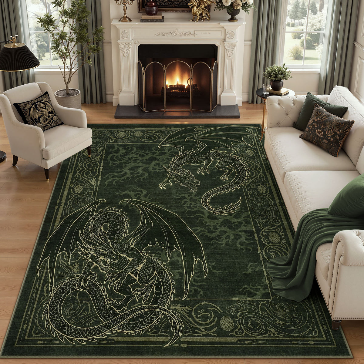 Tribesigns Washable Dragon Rug for Living Room,Non Slip Stain Resistant Indoor Carpet for Dining Room Office Home Decor
