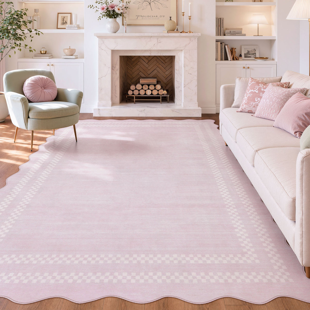 5x7/8x10 Scalloped Washable Area Rugs, Soft Geometric Non-Slip Indoor Rug for Living Room Bedroom, Oeko-Tex Certified
