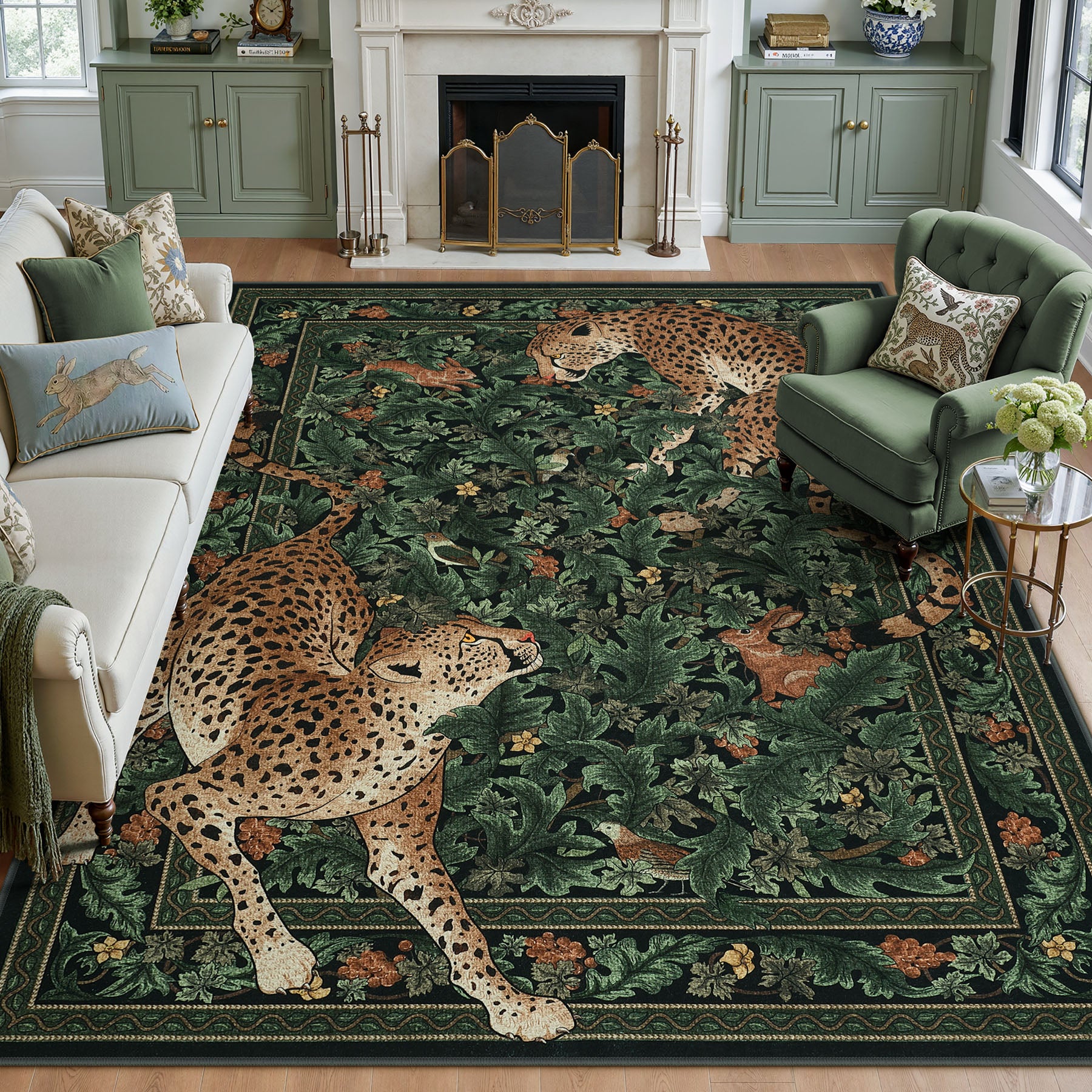 Morris Jungle Leopard Print Rug, Non Slip Washable Area Rug for Living Room, Bedroom