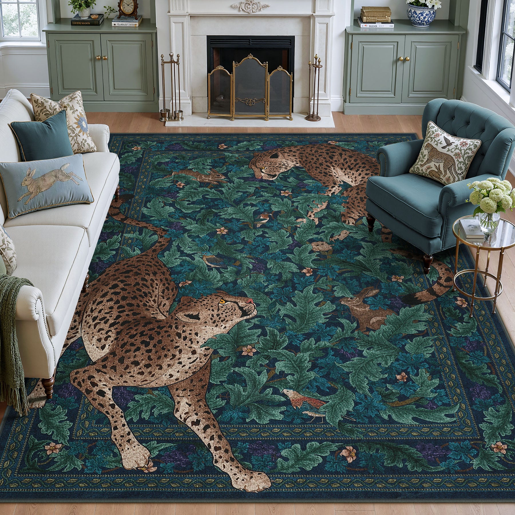 Morris Jungle Leopard Print Rug, Non Slip Washable Area Rug for Living Room, Bedroom