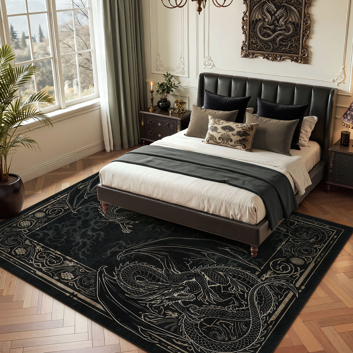 Tribesigns Washable Dragon Rug for Living Room,Non Slip Stain Resistant Indoor Carpet for Dining Room Office Home Decor