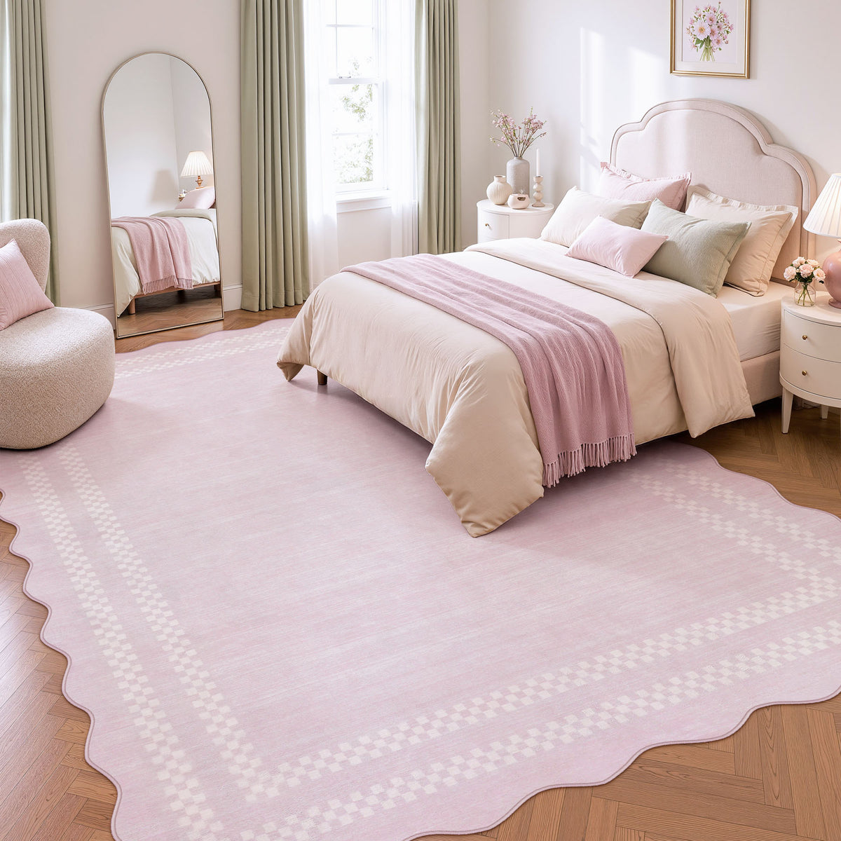 5x7/8x10 Scalloped Washable Area Rugs, Soft Geometric Non-Slip Indoor Rug for Living Room Bedroom, Oeko-Tex Certified
