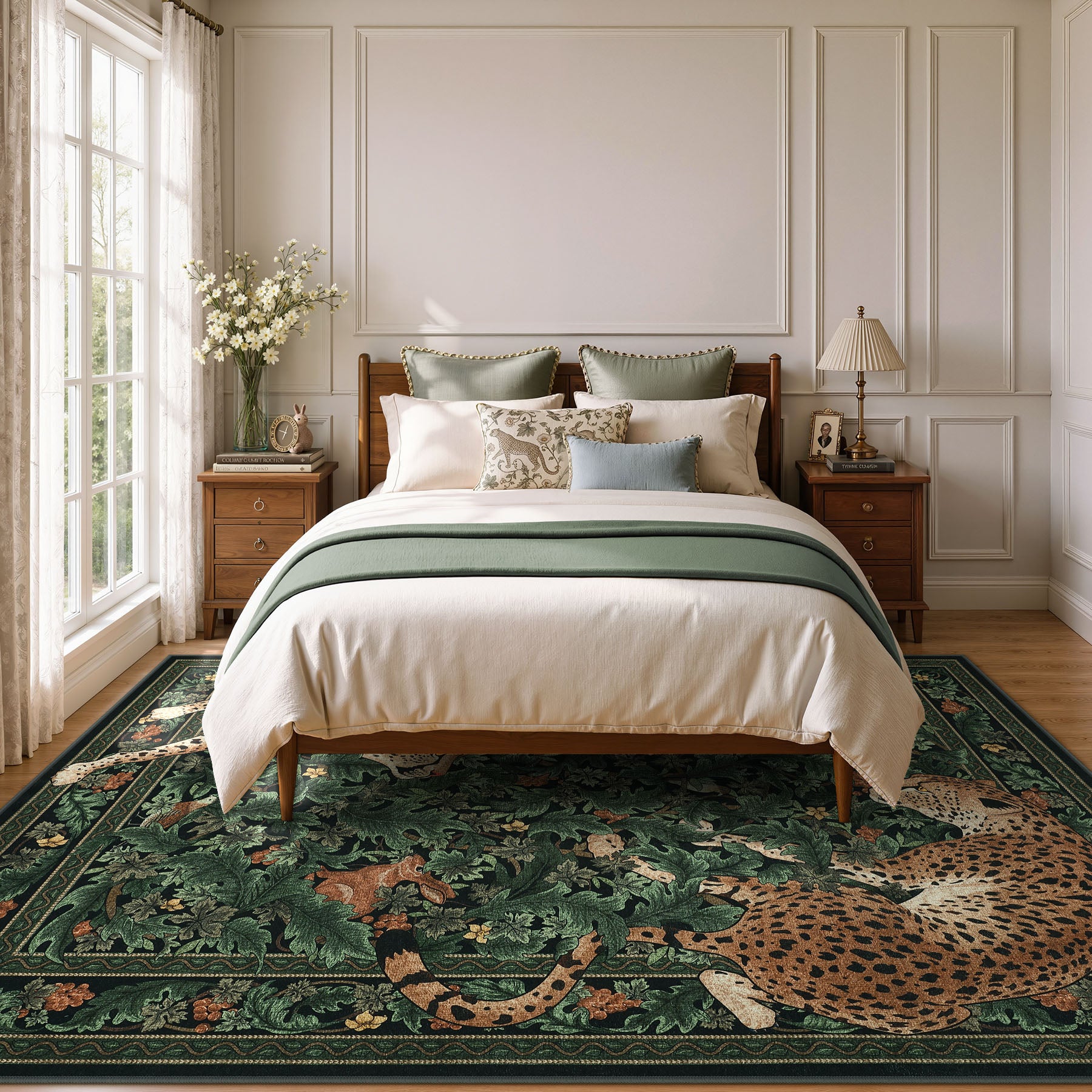 Morris Jungle Leopard Print Rug, Non Slip Washable Area Rug for Living Room, Bedroom