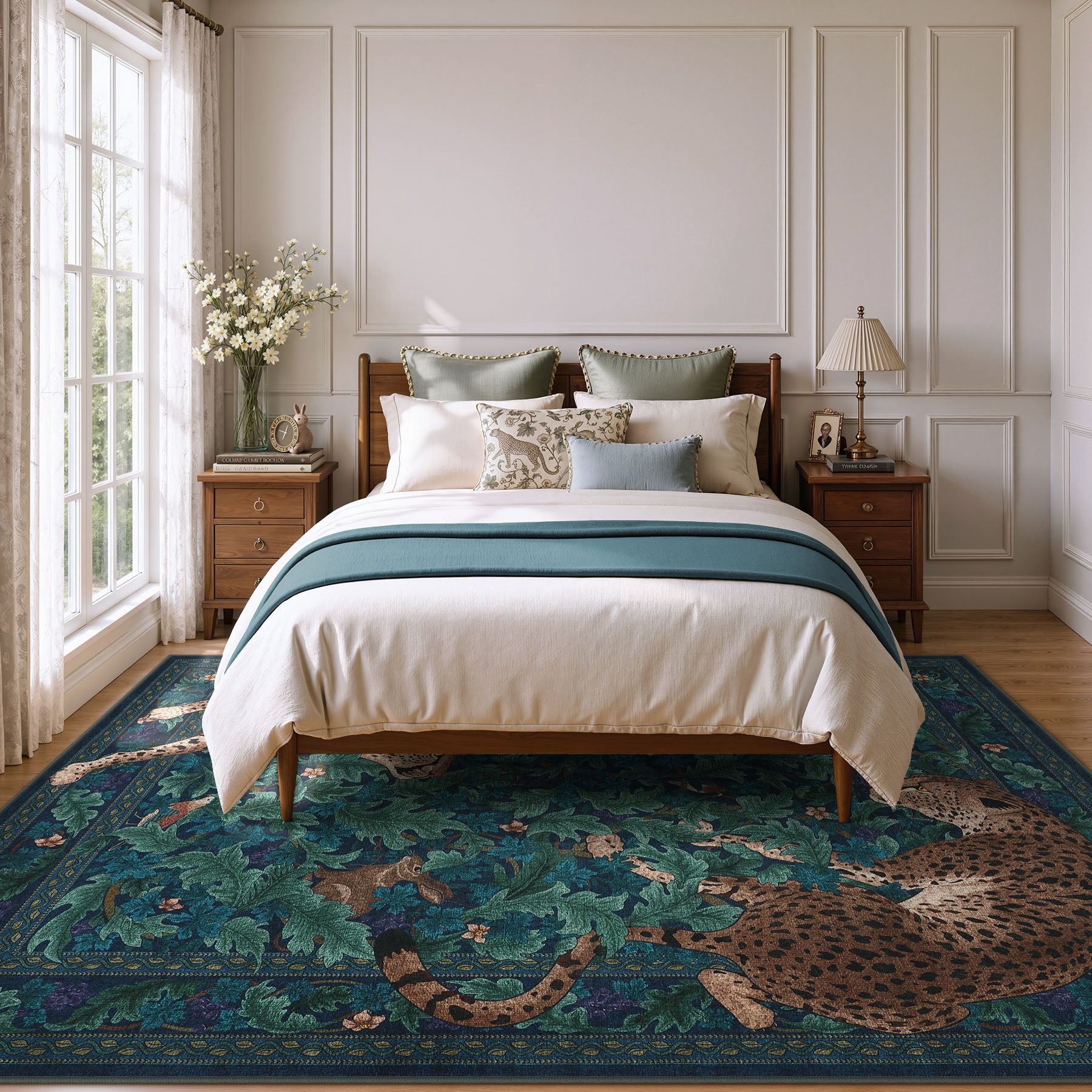 Morris Jungle Leopard Print Rug, Non Slip Washable Area Rug for Living Room, Bedroom