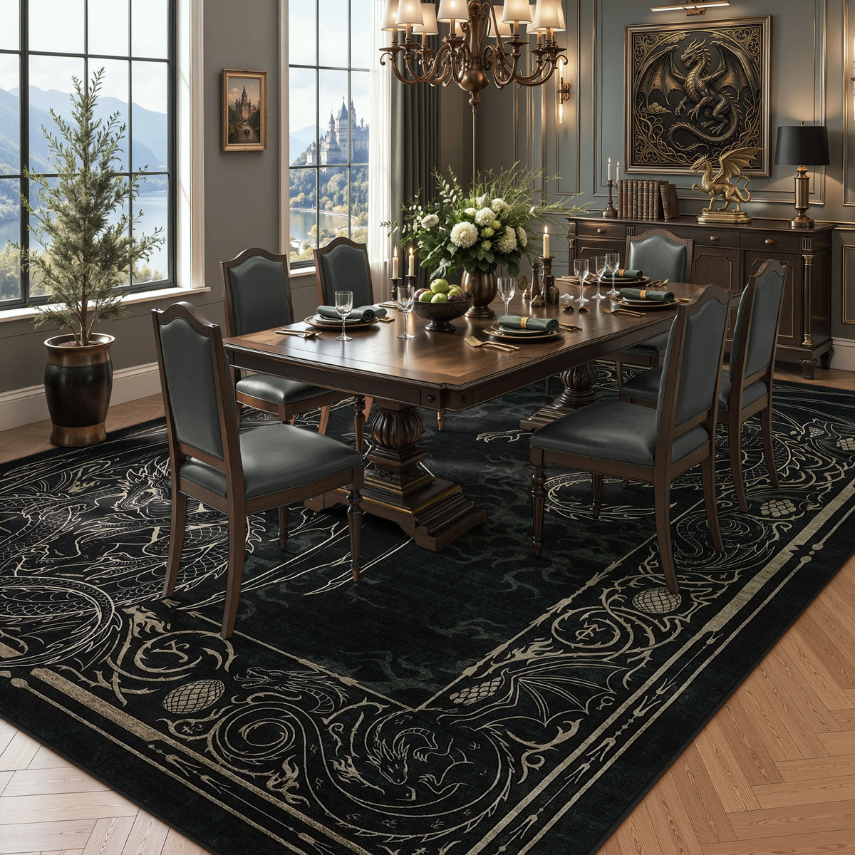 Tribesigns Washable Dragon Rug for Living Room,Non Slip Stain Resistant Indoor Carpet for Dining Room Office Home Decor
