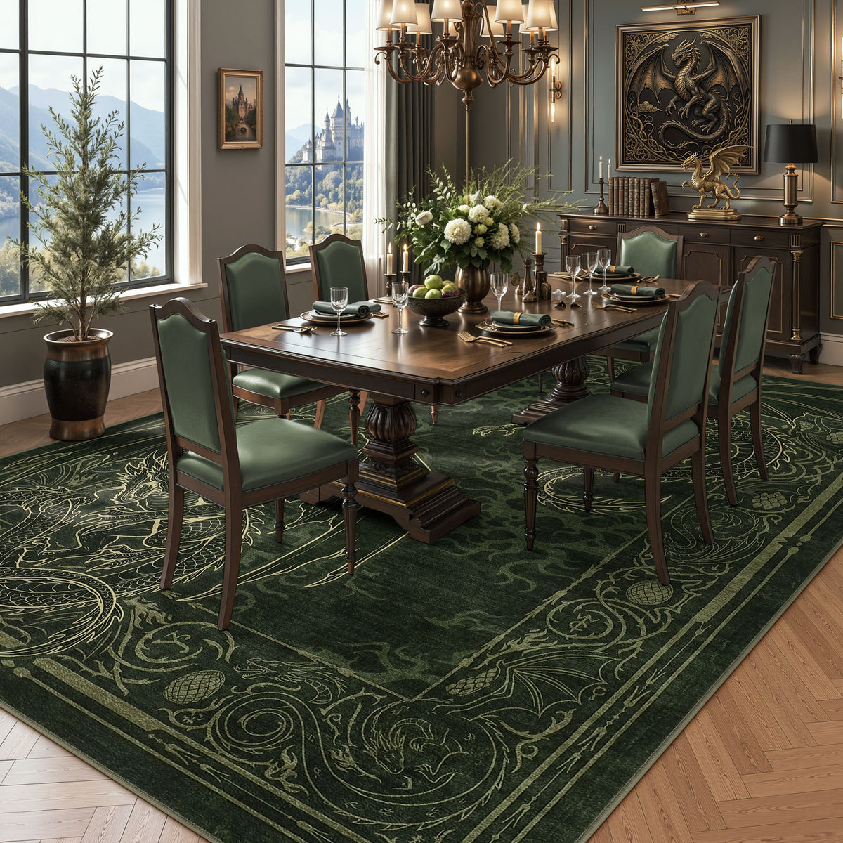 Tribesigns Washable Dragon Rug for Living Room,Non Slip Stain Resistant Indoor Carpet for Dining Room Office Home Decor