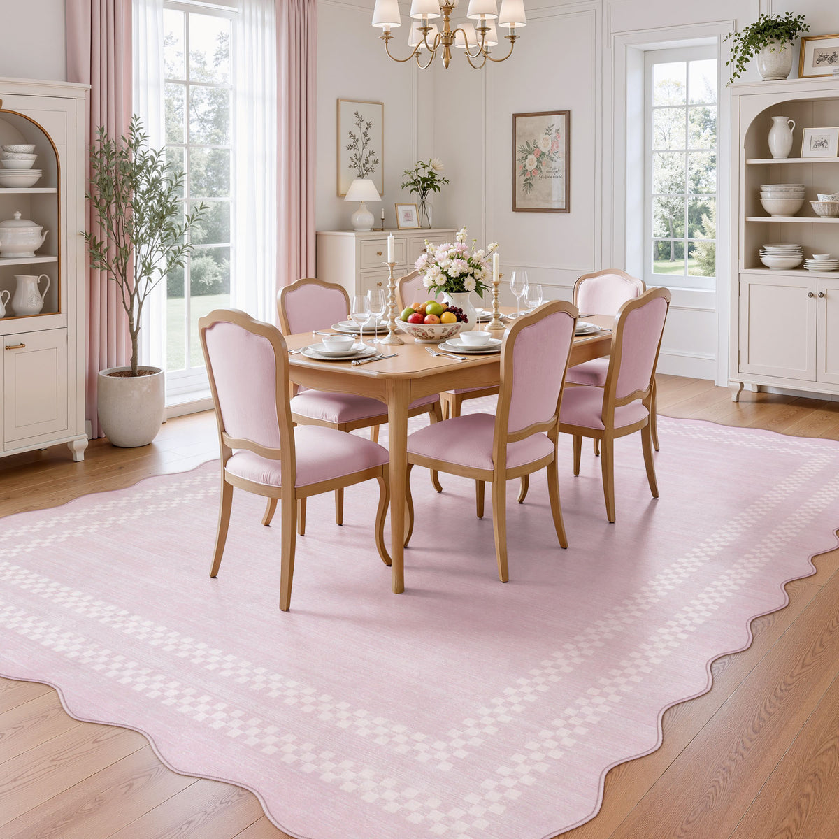 5x7/8x10 Scalloped Washable Area Rugs, Soft Geometric Non-Slip Indoor Rug for Living Room Bedroom, Oeko-Tex Certified