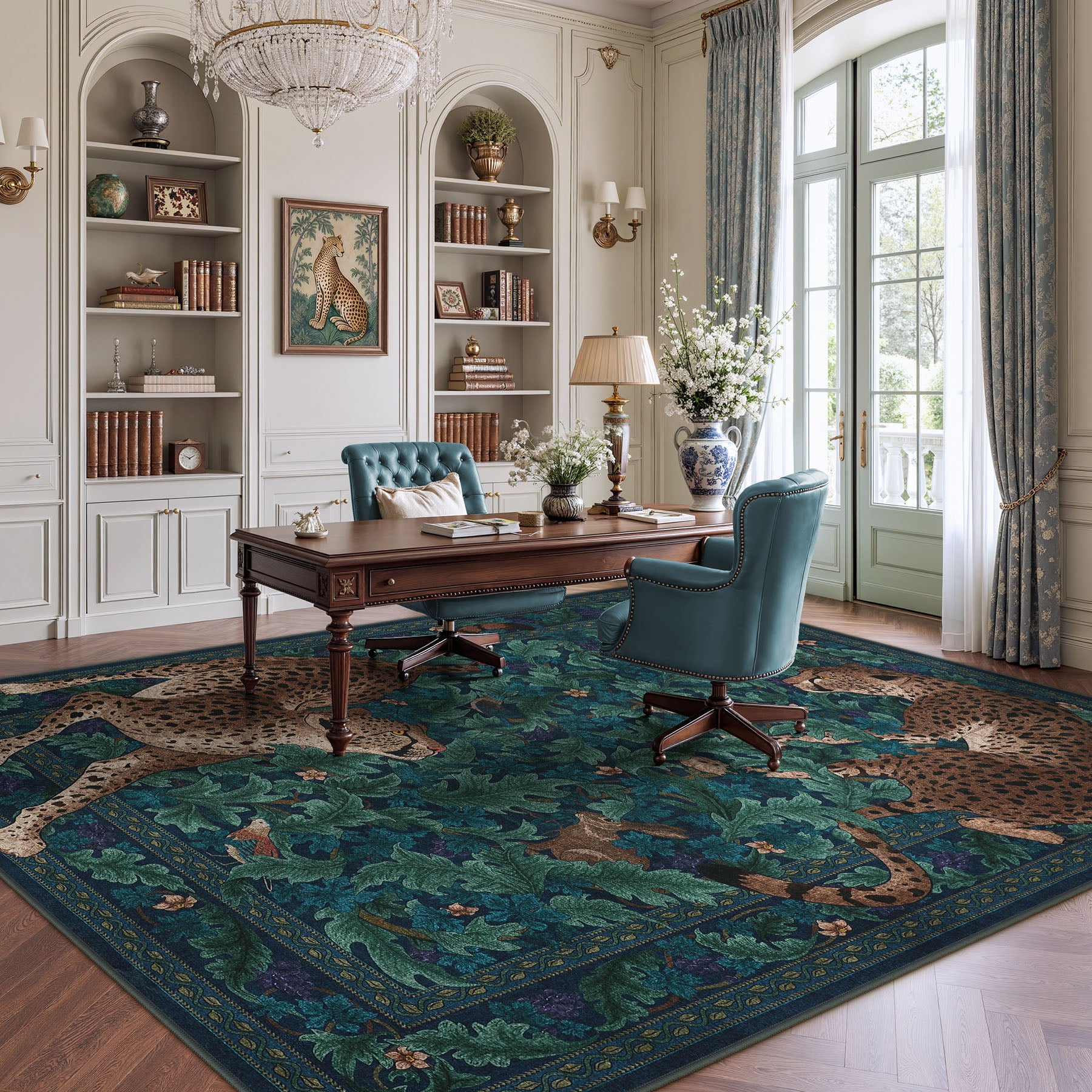Morris Jungle Leopard Print Rug, Non Slip Washable Area Rug for Living Room, Bedroom
