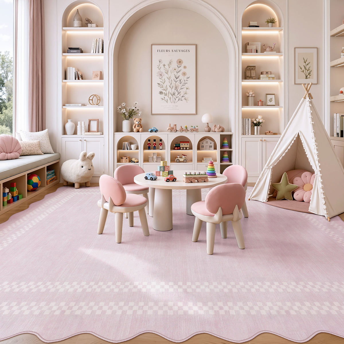 5x7/8x10 Scalloped Washable Area Rugs, Soft Geometric Non-Slip Indoor Rug for Living Room Bedroom, Oeko-Tex Certified