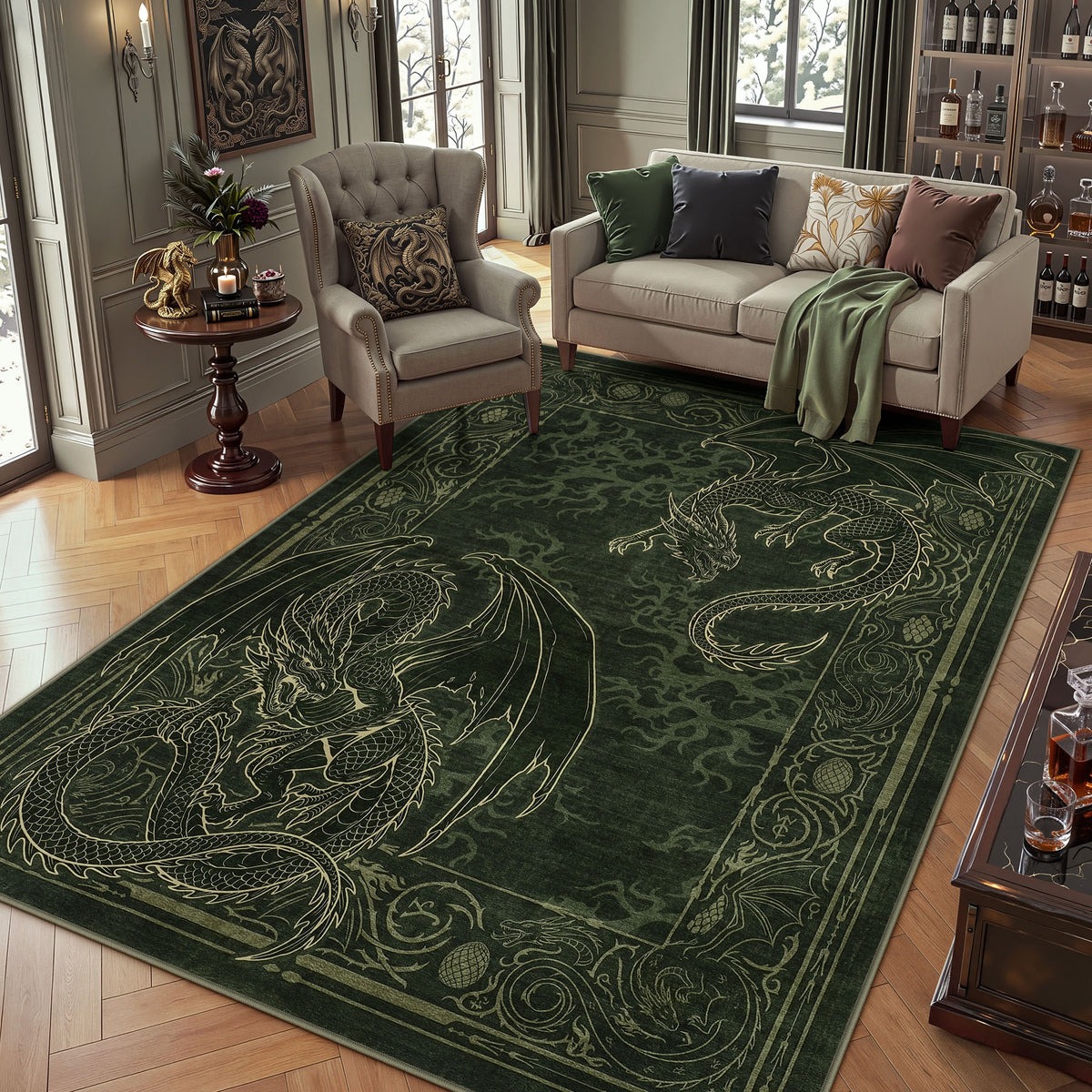 Tribesigns Washable Dragon Rug for Living Room,Non Slip Stain Resistant Indoor Carpet for Dining Room Office Home Decor
