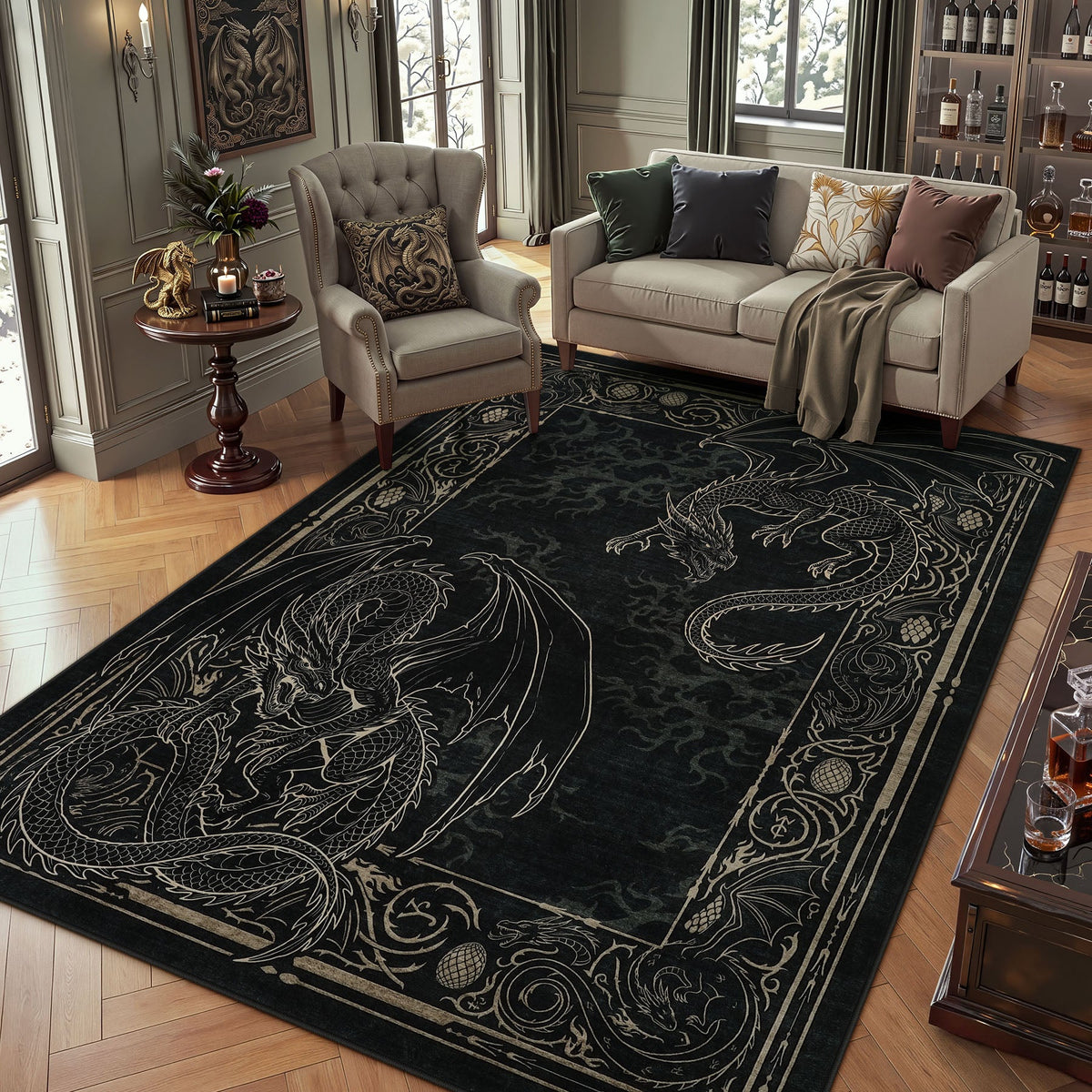 Tribesigns Washable Dragon Rug for Living Room,Non Slip Stain Resistant Indoor Carpet for Dining Room Office Home Decor