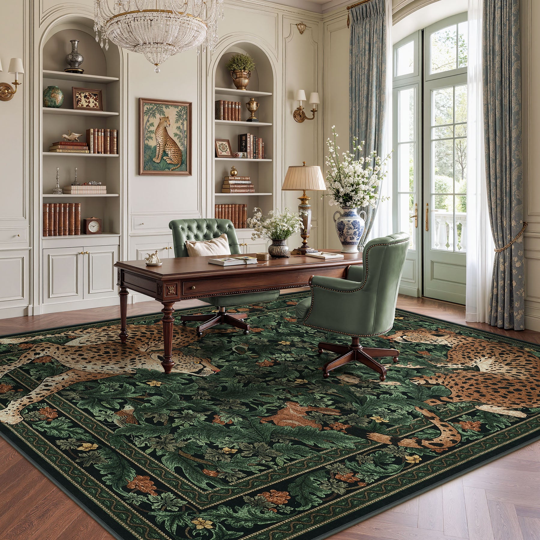 Morris Jungle Leopard Print Rug, Non Slip Washable Area Rug for Living Room, Bedroom