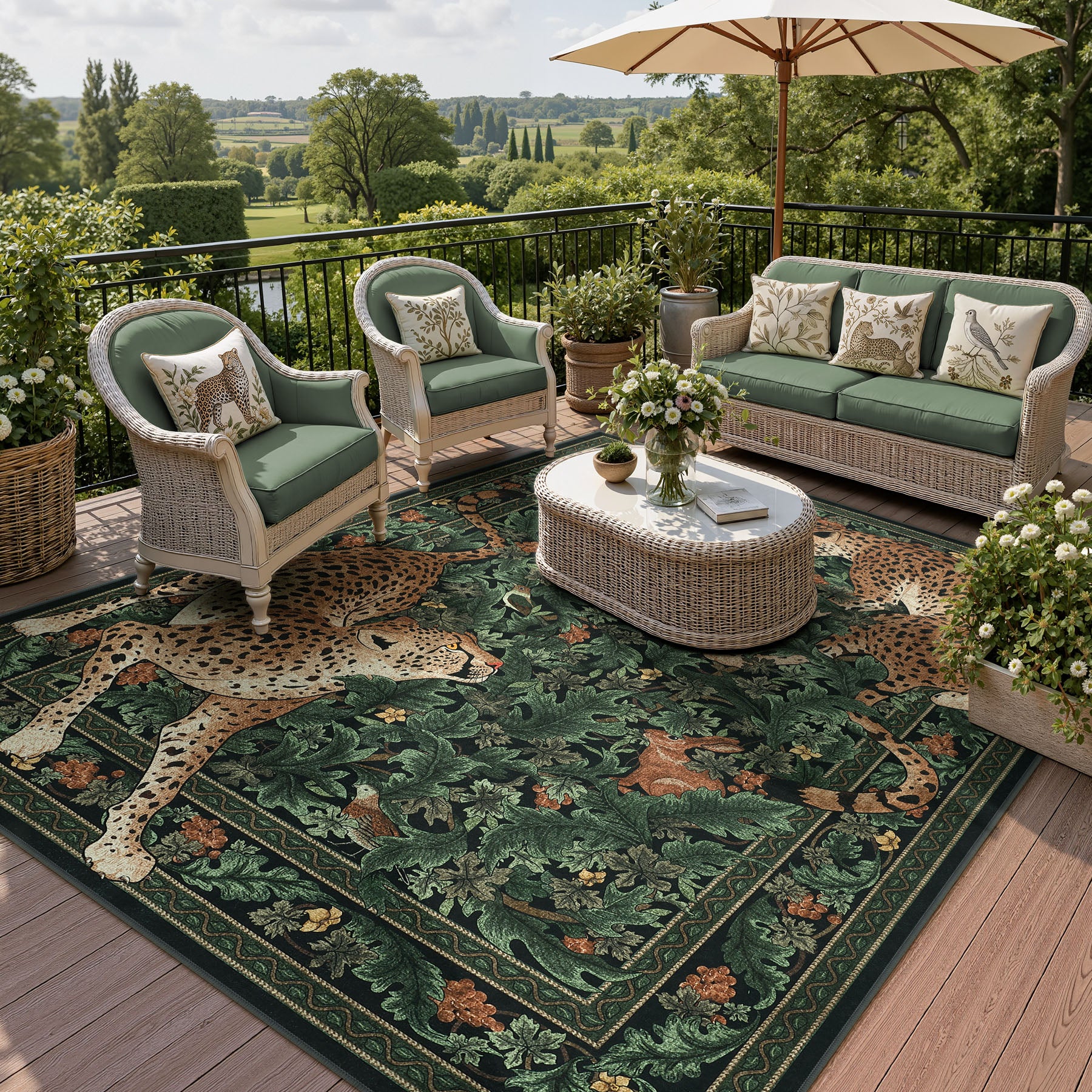 Morris Jungle Leopard Print Rug, Non Slip Washable Area Rug for Living Room, Bedroom