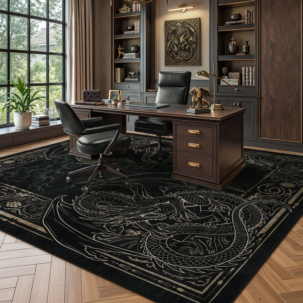 Tribesigns Washable Dragon Rug for Living Room,Non Slip Stain Resistant Indoor Carpet for Dining Room Office Home Decor