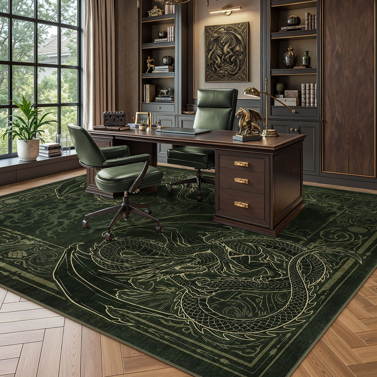 Tribesigns Washable Dragon Rug for Living Room,Non Slip Stain Resistant Indoor Carpet for Dining Room Office Home Decor