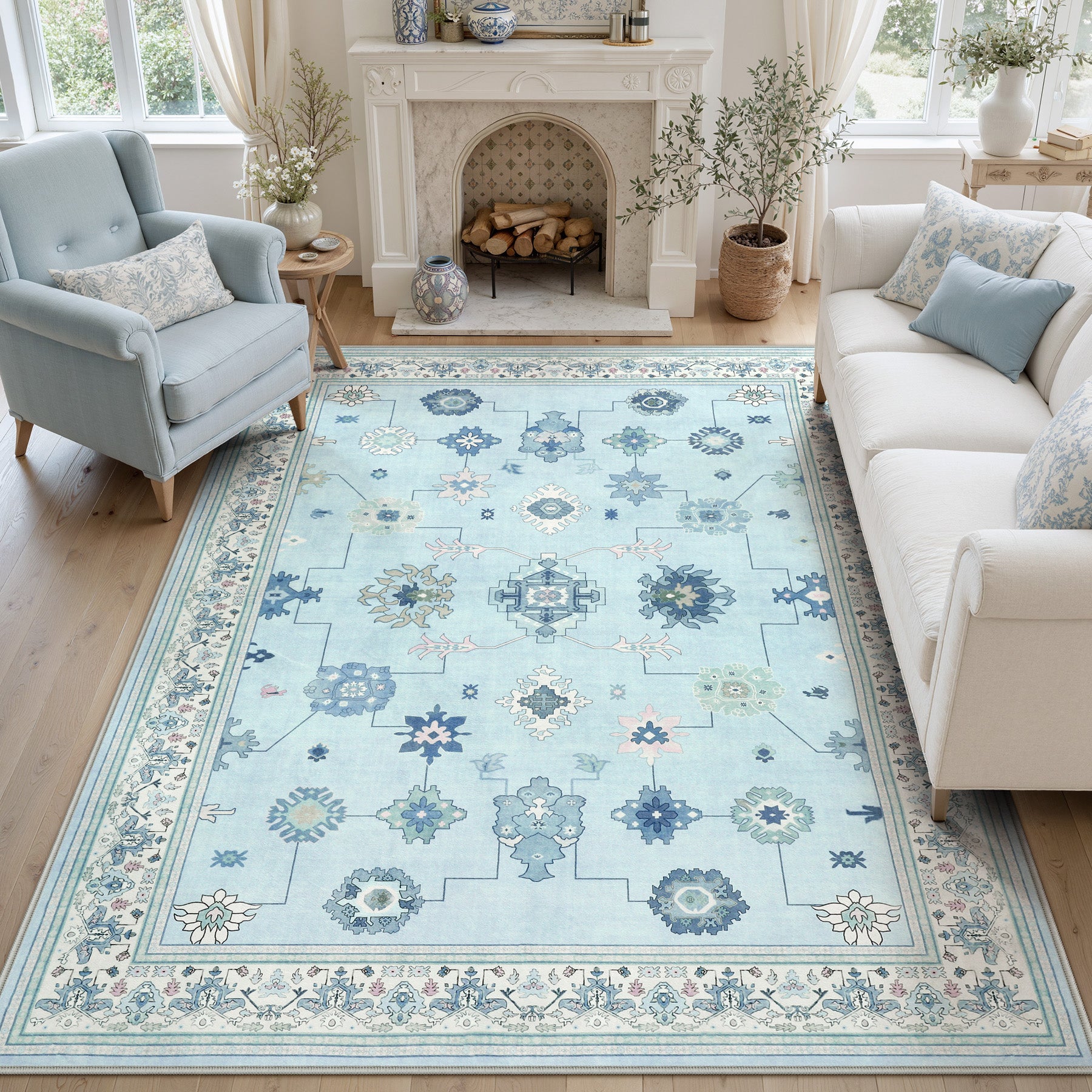 5x7/8x10/9x12 Boho Washable Area Rug, Farmhouse Vintage Ultra Thin Indoor Non-Slip Carpet for Living Room, Oeko-Tex Certified