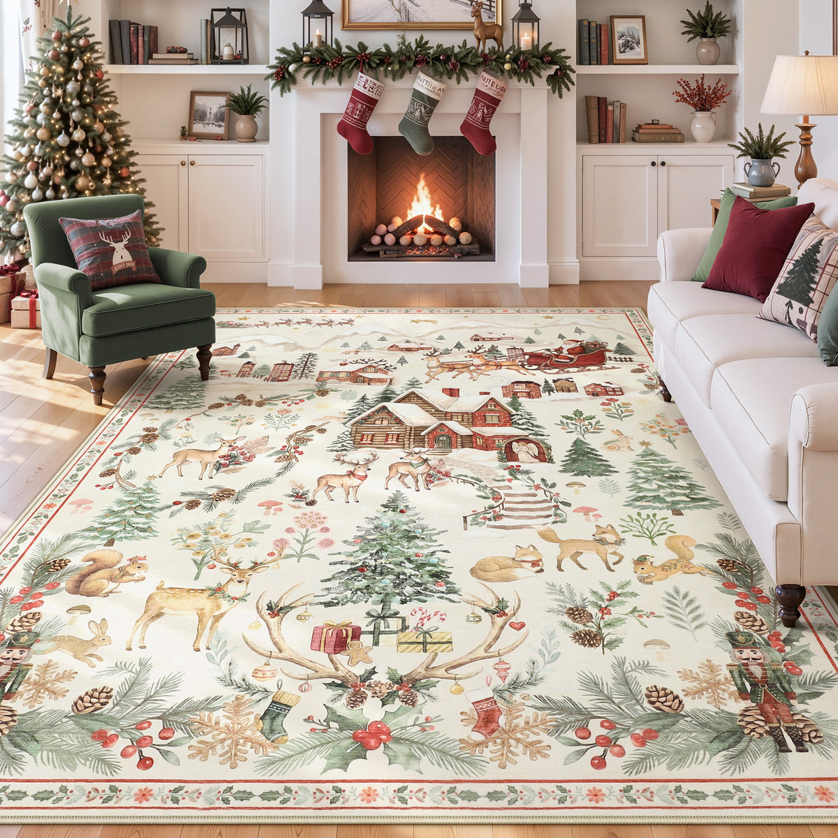 Christmas Runner Rug,Washable Non-Slip Holiday Carpet for Hallway Entryway