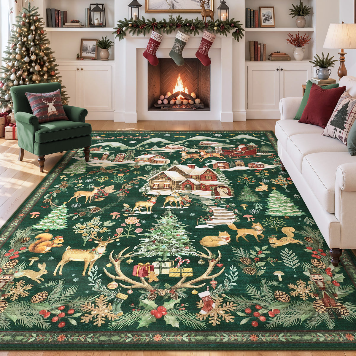 Christmas Runner Rug,Washable Non-Slip Holiday Carpet for Hallway Entryway