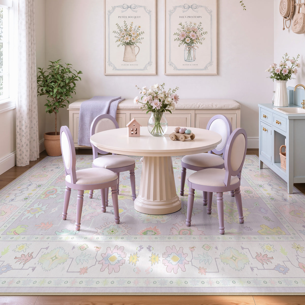 5x7/8x10/9x12 Boho Oushak Area Rug, Floral Washable Non Slip Low Pile Area Rug, Oeko-Tex Certified