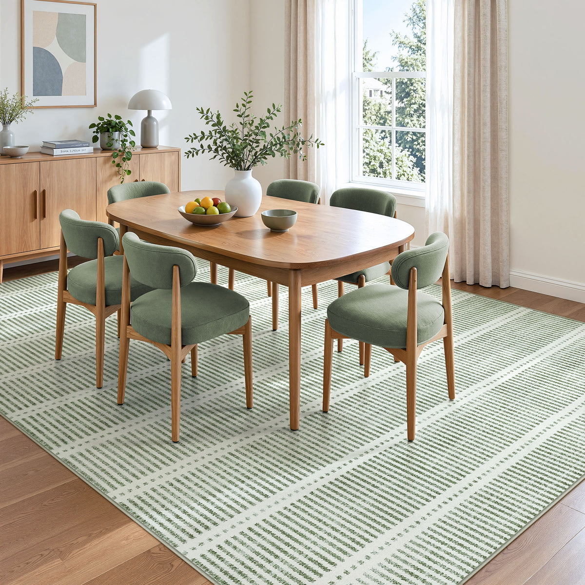 3x5/5x7 Ultra Thin Washable Area Rugs, Modern Non-Slip Striped Farmhouse Soft Indoor Carpet for Bedside Living Room, Oeko-Tex Certified