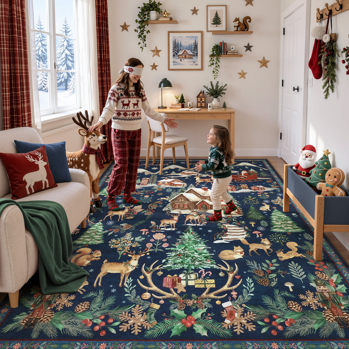 Christmas Runner Rug,Washable Non-Slip Holiday Carpet for Hallway Entryway