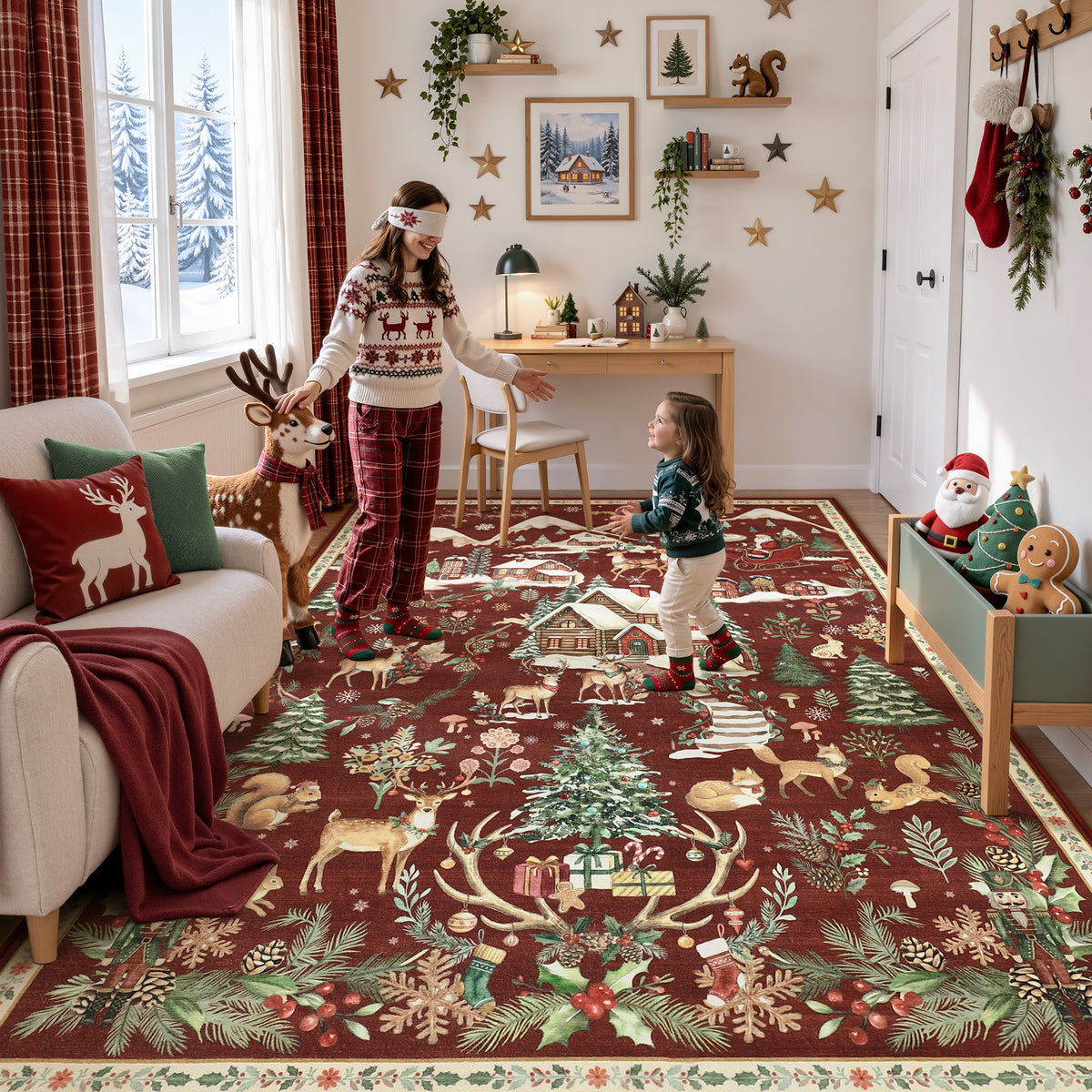Christmas Runner Rug,Washable Non-Slip Holiday Carpet for Hallway Entryway