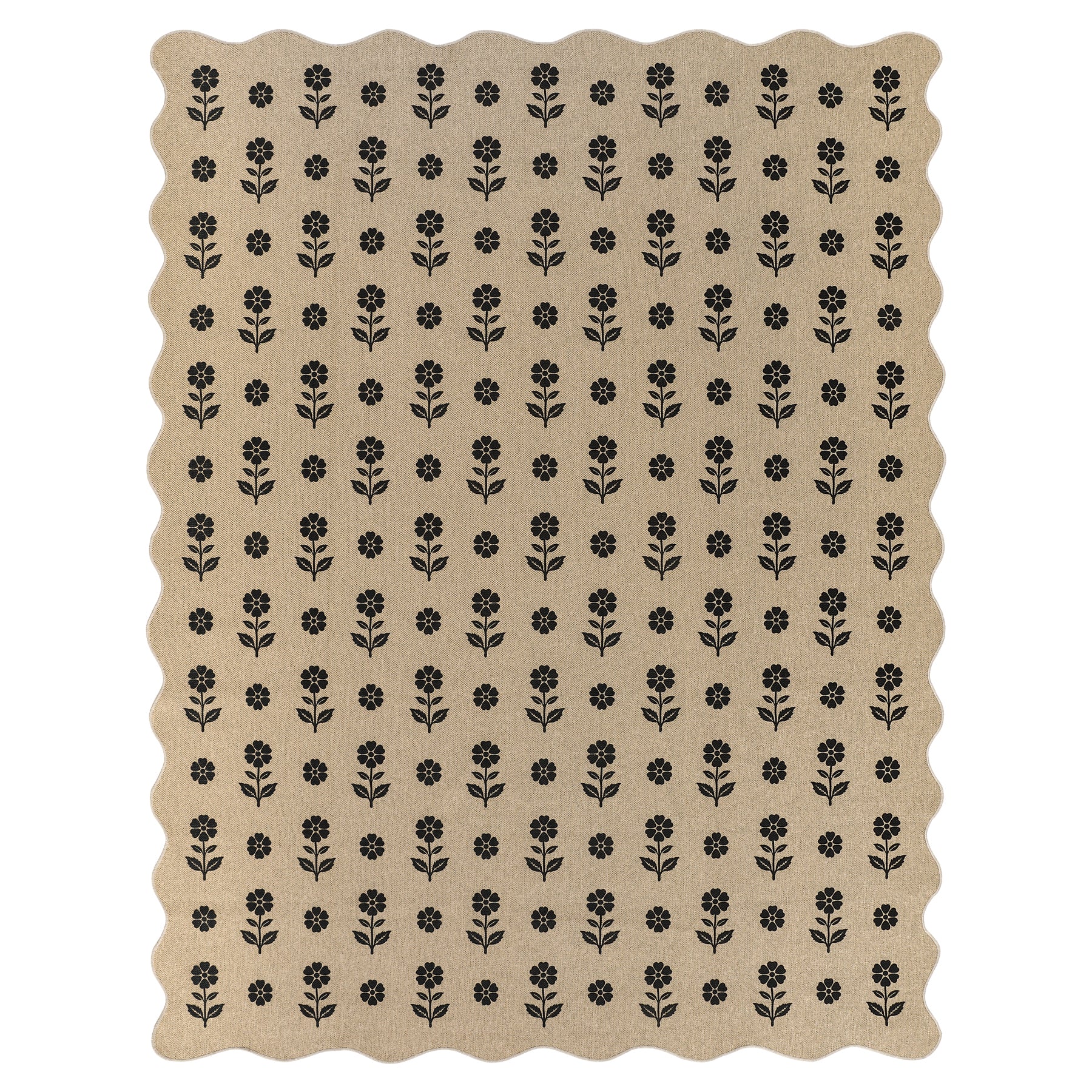 2x6/3x5 Floral Easy Jute Hallway Runner Rug, Scalloped Kitchen Runner Rug Non Skid Washable Indoor Carpet, Oeko-Tex Certified