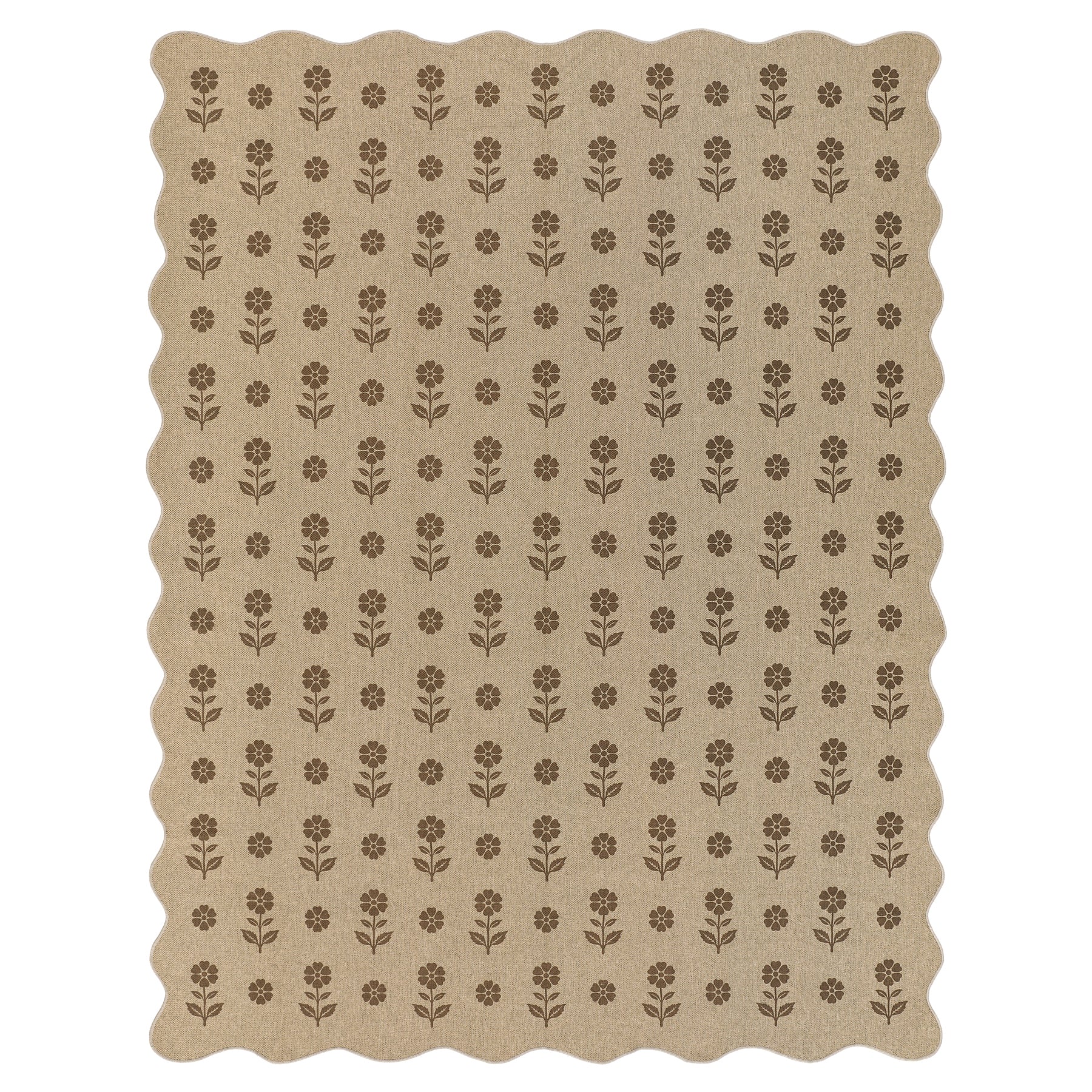 2x6/3x5 Floral Easy Jute Hallway Runner Rug, Scalloped Kitchen Runner Rug Non Skid Washable Indoor Carpet, Oeko-Tex Certified