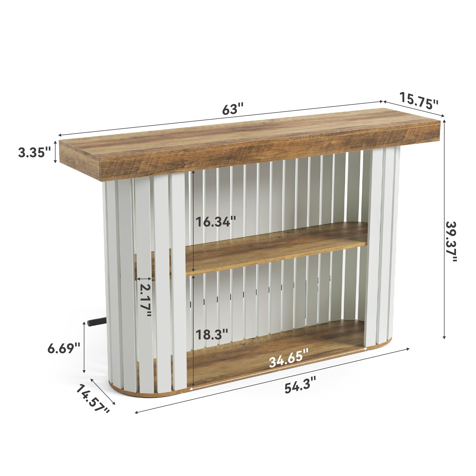 63" Counter Height Bar Table for 4-6, Modern Pub Table with 2-Tier Storage & Slatted Design