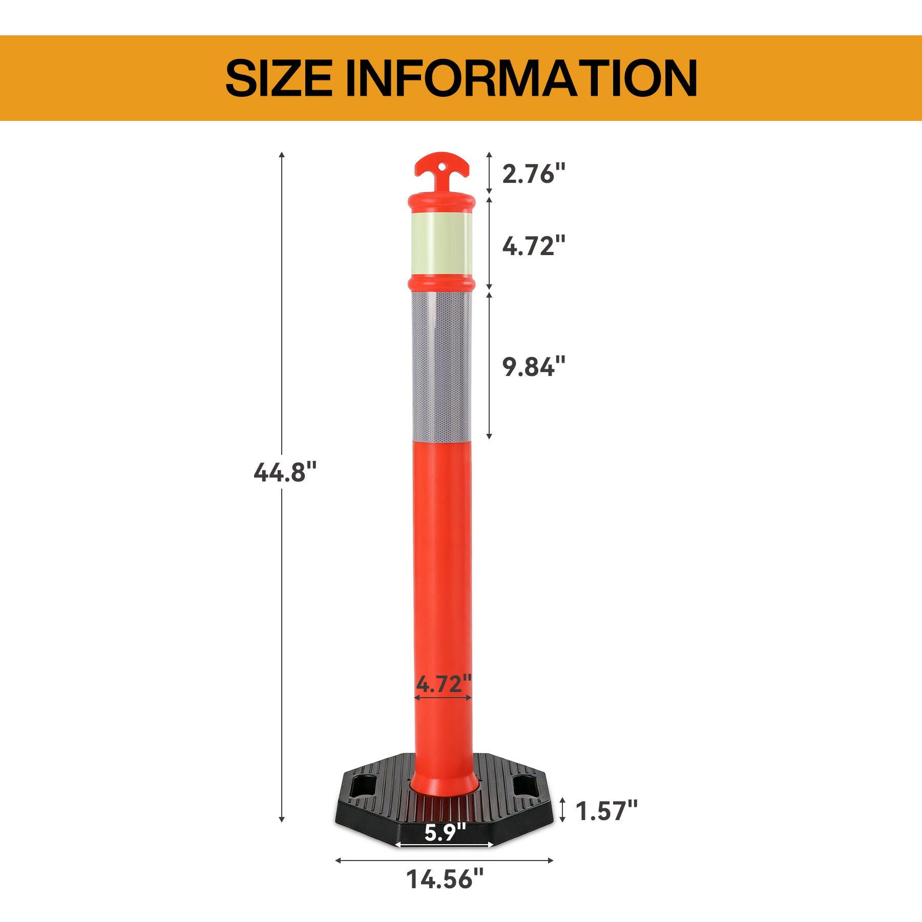 45" Reflective & Glow-in-the-Dark Traffic Delineator Posts with Heavy Rubber Base & Connecting Chains