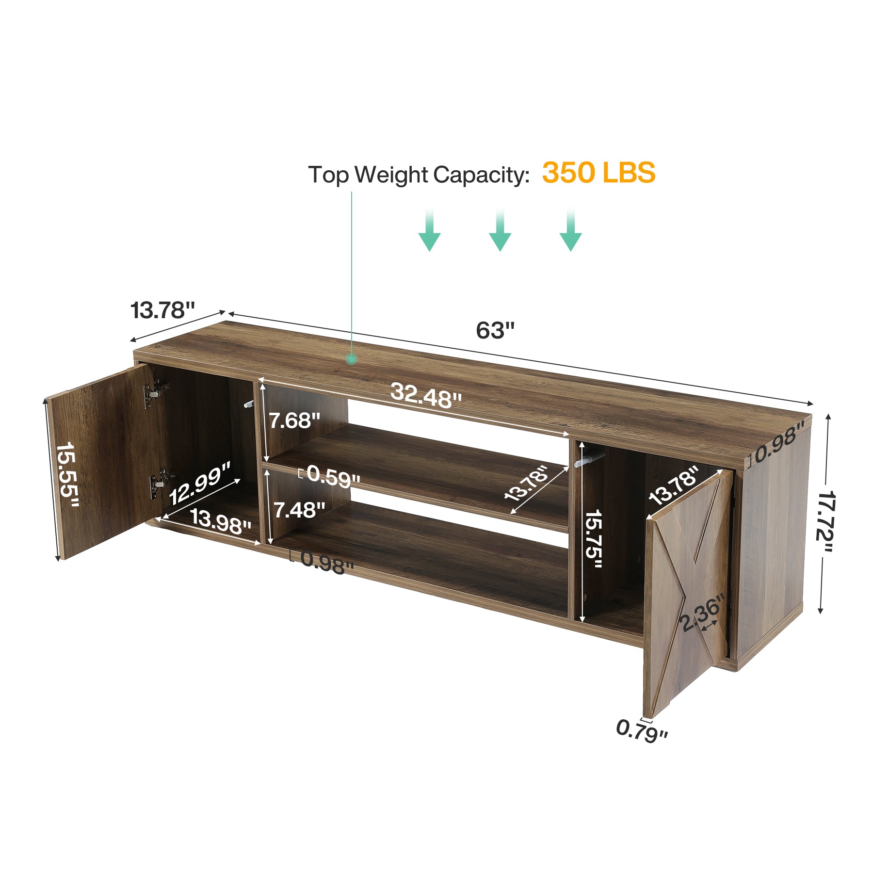 63" End of Bed Bench, 3-Tier Shoe Storage Bench with Cabinets