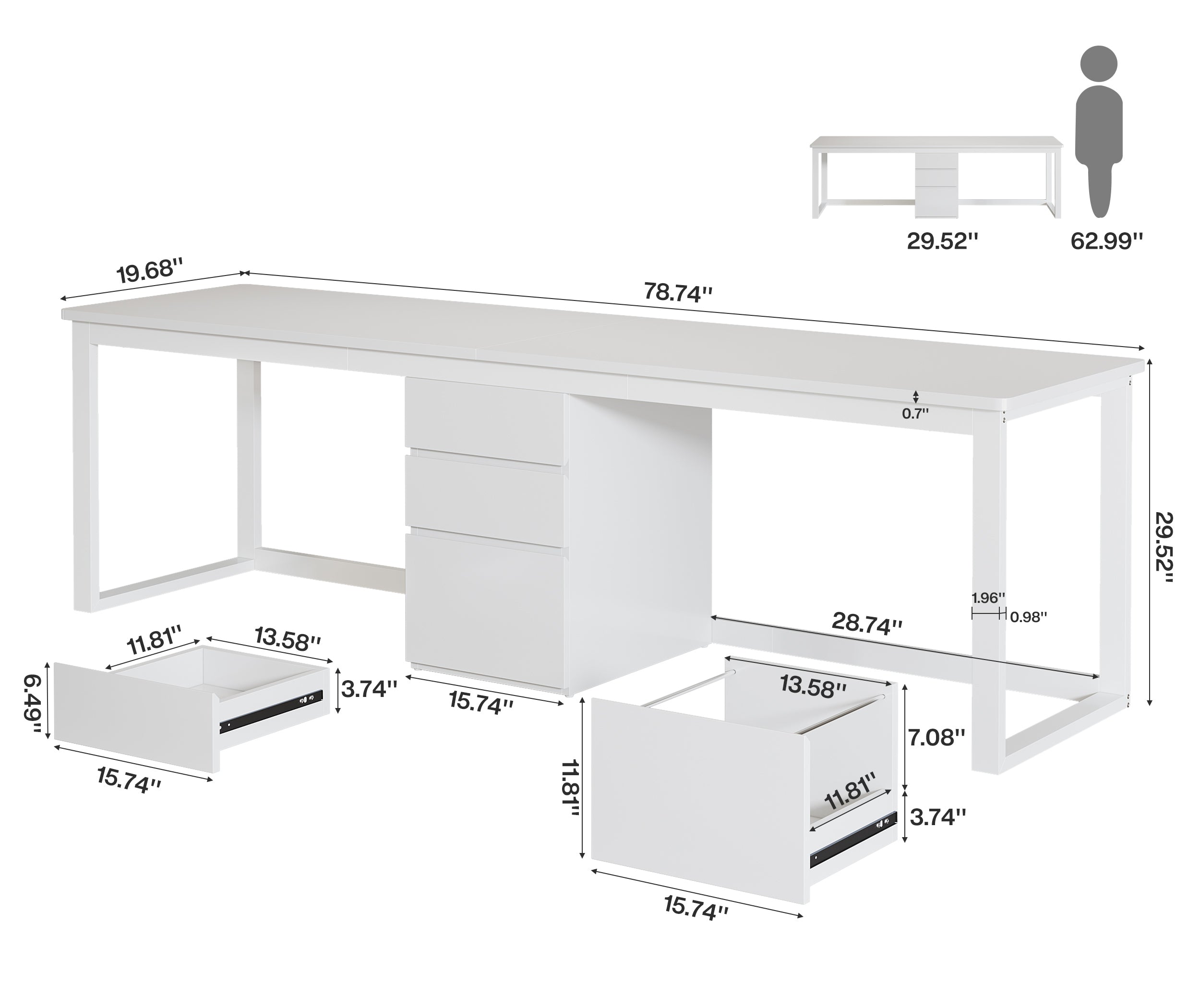 78.7" Two Person Desk, Modern Double Computer Office Desk with 3 Drawers