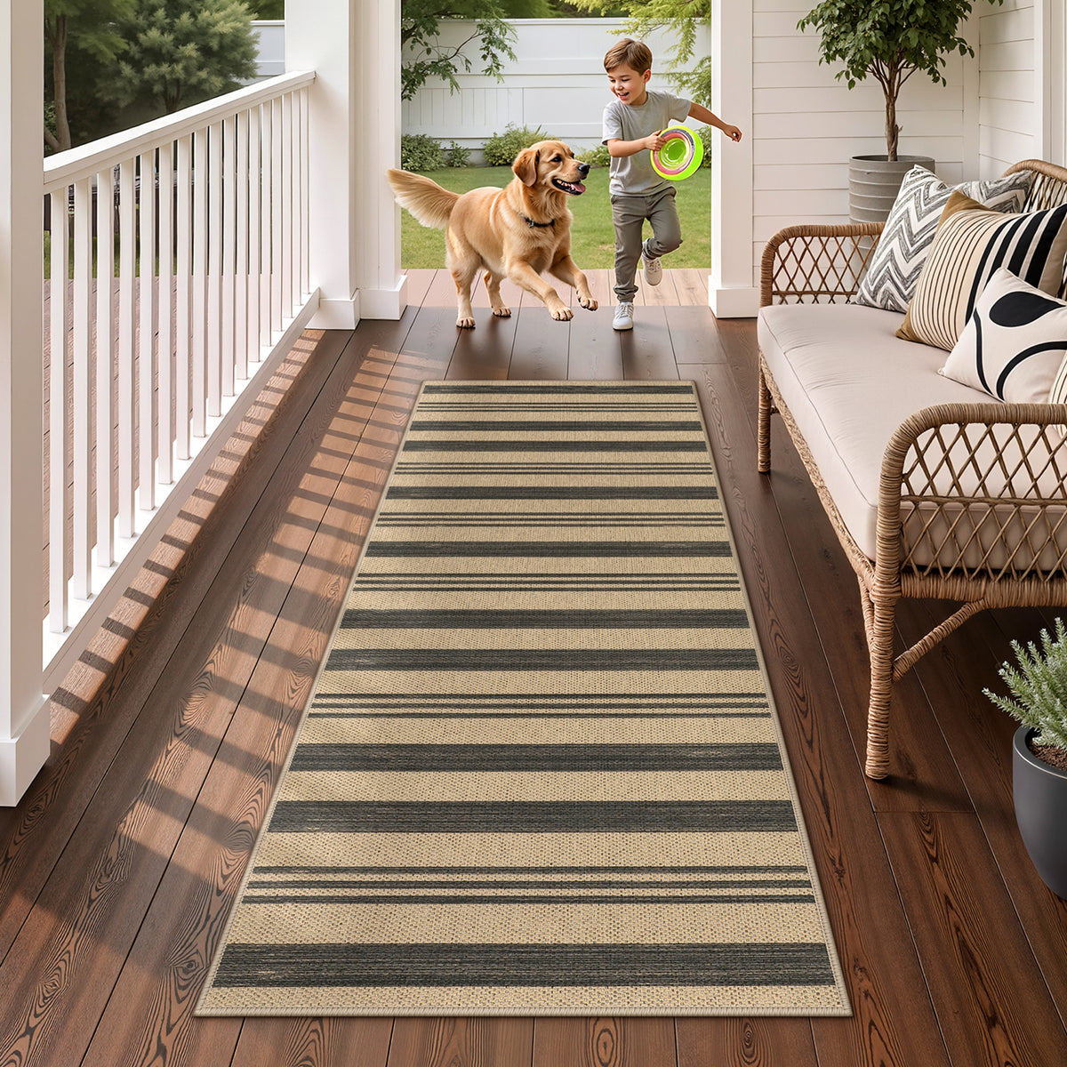2.5x8/3x5 Striped Easy Jute Area Rug, Outdoor Hallway Runner Rug Non-Skid Washable Indoor Carpet for Entryway Porch, Oeko-Tex Certified
