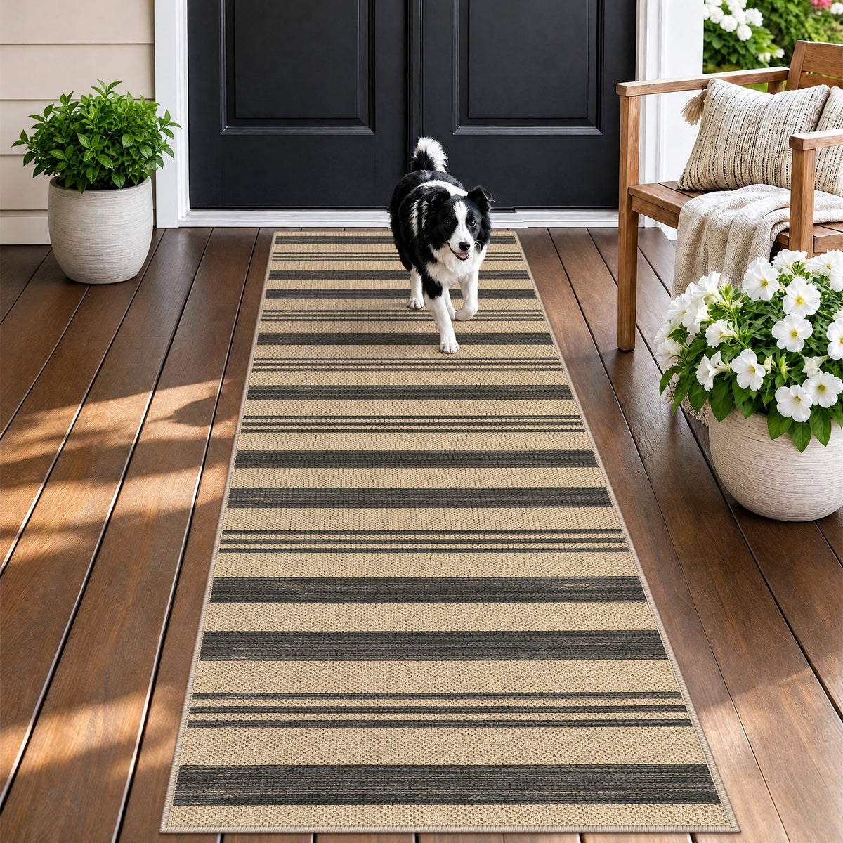 2.5x8/3x5 Striped Easy Jute Area Rug, Outdoor Hallway Runner Rug Non-Skid Washable Indoor Carpet for Entryway Porch, Oeko-Tex Certified