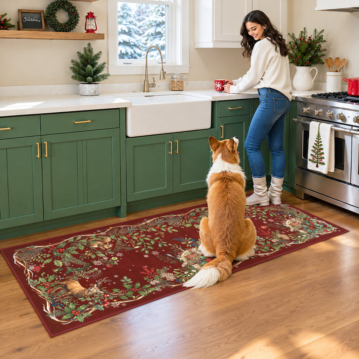 Christmas Tree Area Rug - Washable Non-Slip Holiday Carpet for Living Room Bedroom