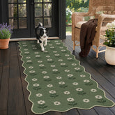 Tribesigns Hallway Tan Green Scalloped Easy Jute Kitchen Runner Rug 3
