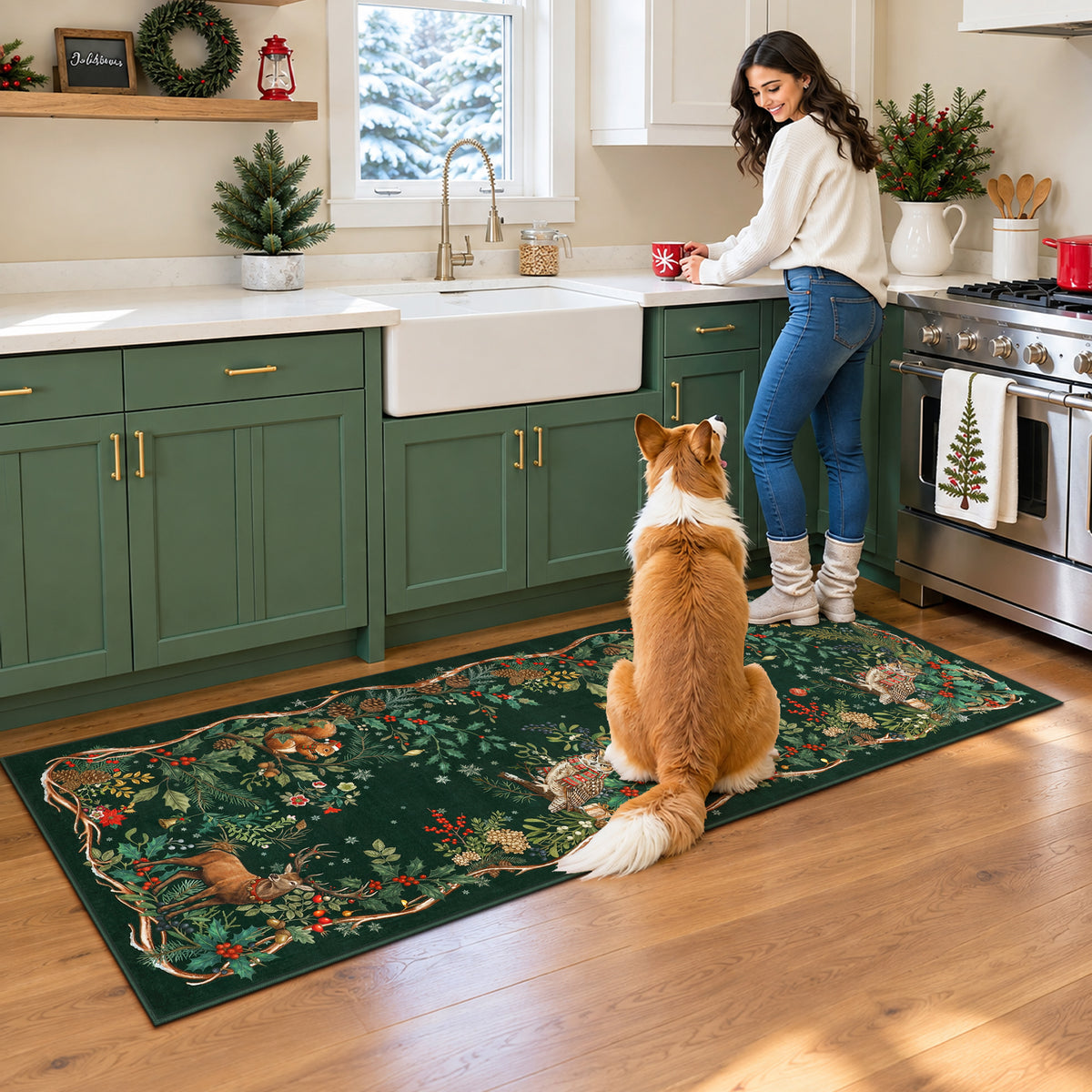 Christmas Tree Area Rug - Washable Non-Slip Holiday Carpet for Living Room Bedroom